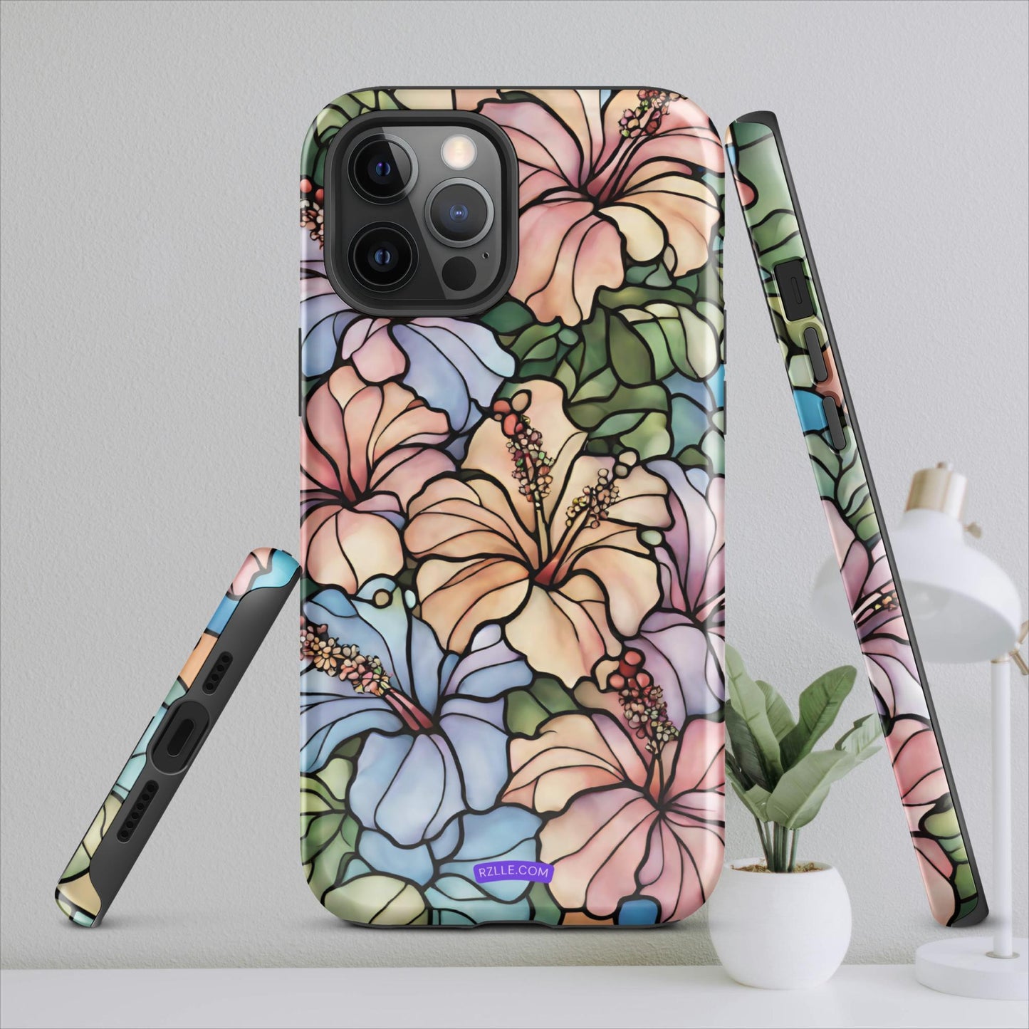 Stained Glass Hibiscus Flowers Tough Case for iPhone®