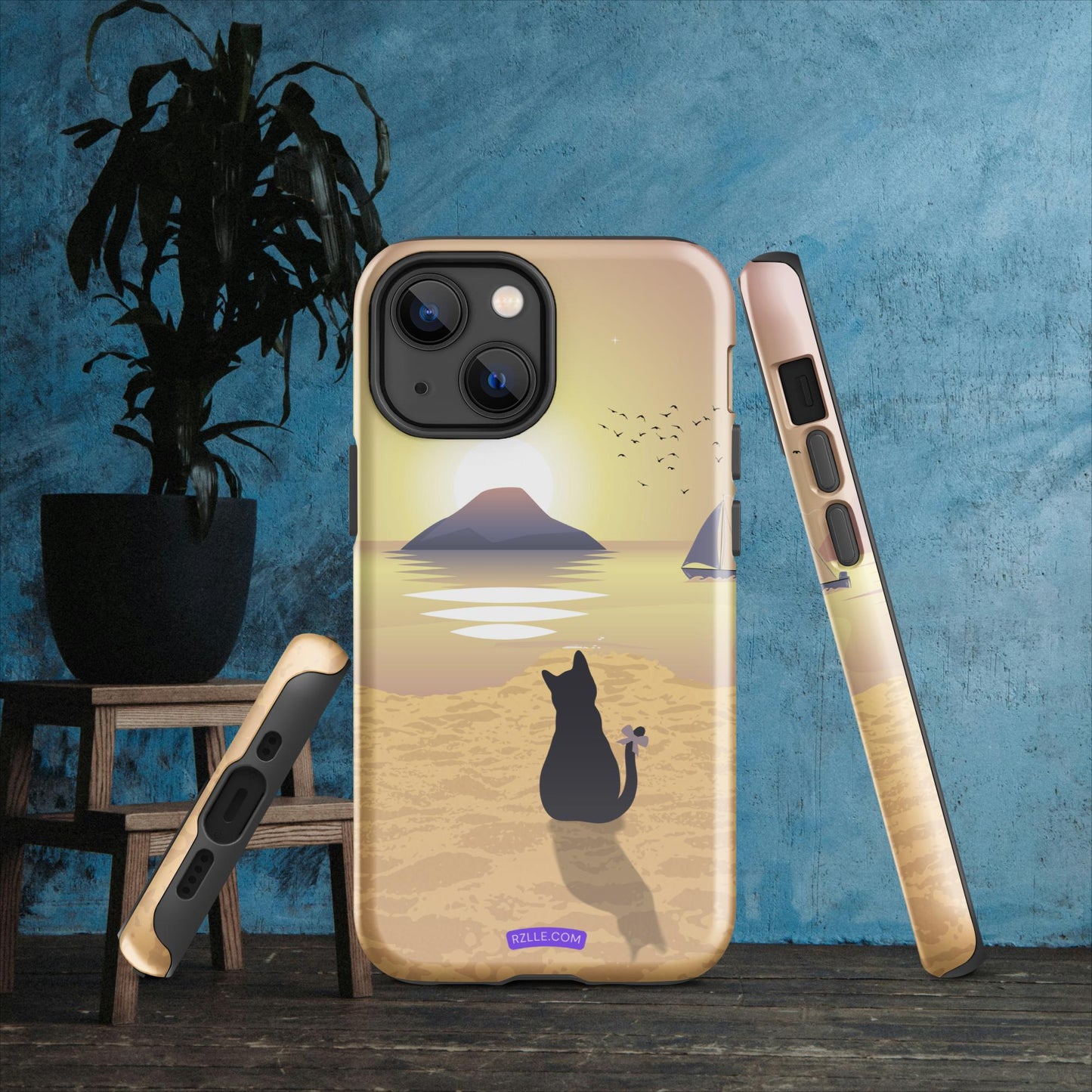 Cat & Sunset Tough Phone Case for iPhone® 15, iPhone 14, iPhone 13, iPhone 12, iPhone 11, Gift For iPhone Owners