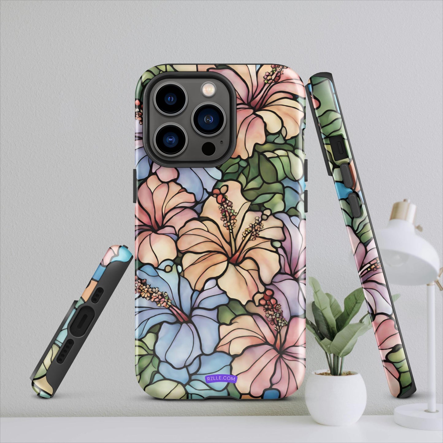 Stained Glass Hibiscus Flowers Tough Case for iPhone®