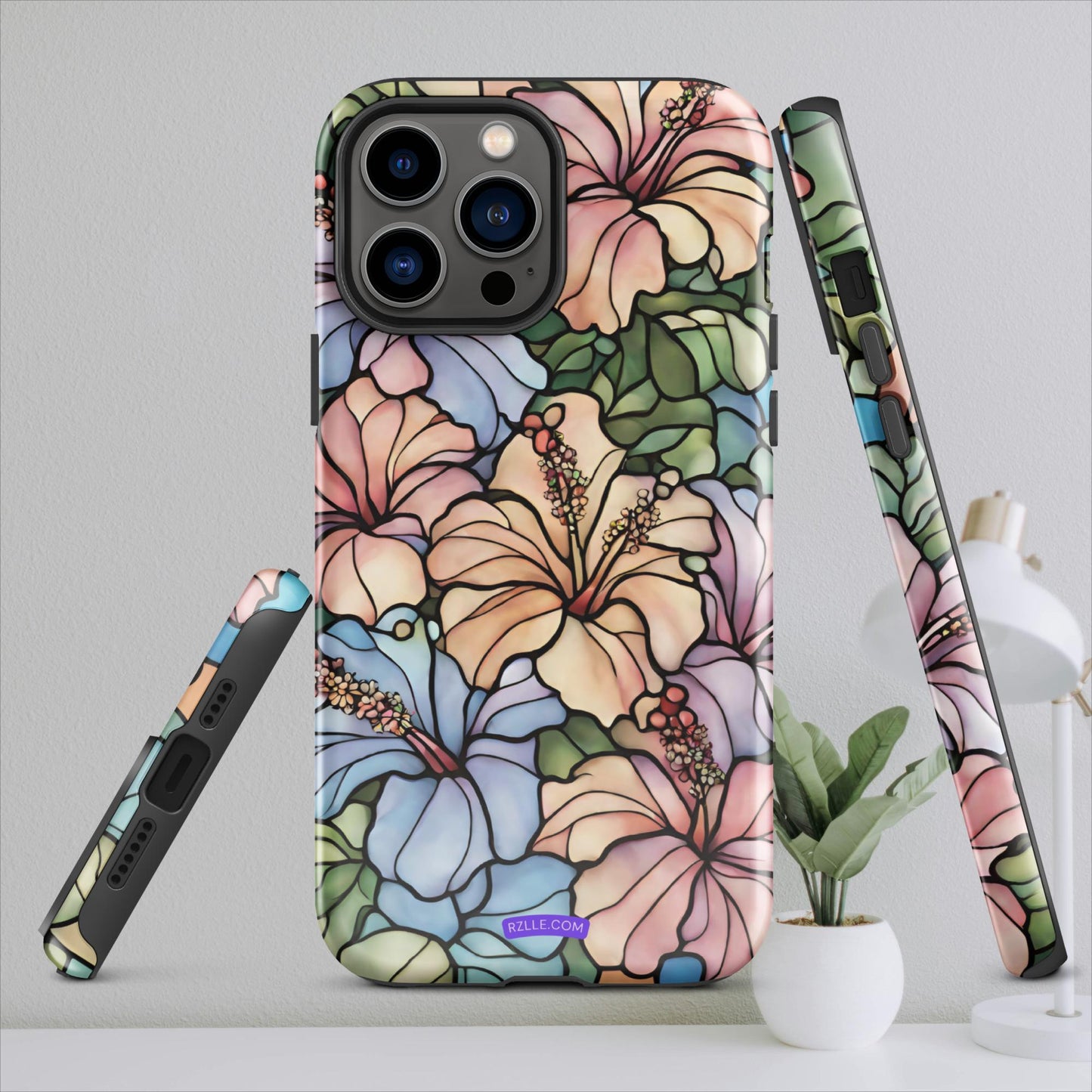 Stained Glass Hibiscus Flowers Tough Case for iPhone®