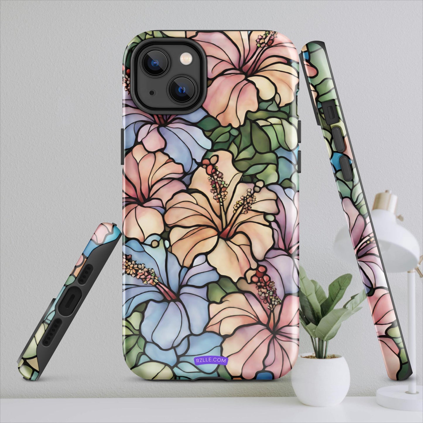 Stained Glass Hibiscus Flowers Tough Case for iPhone®