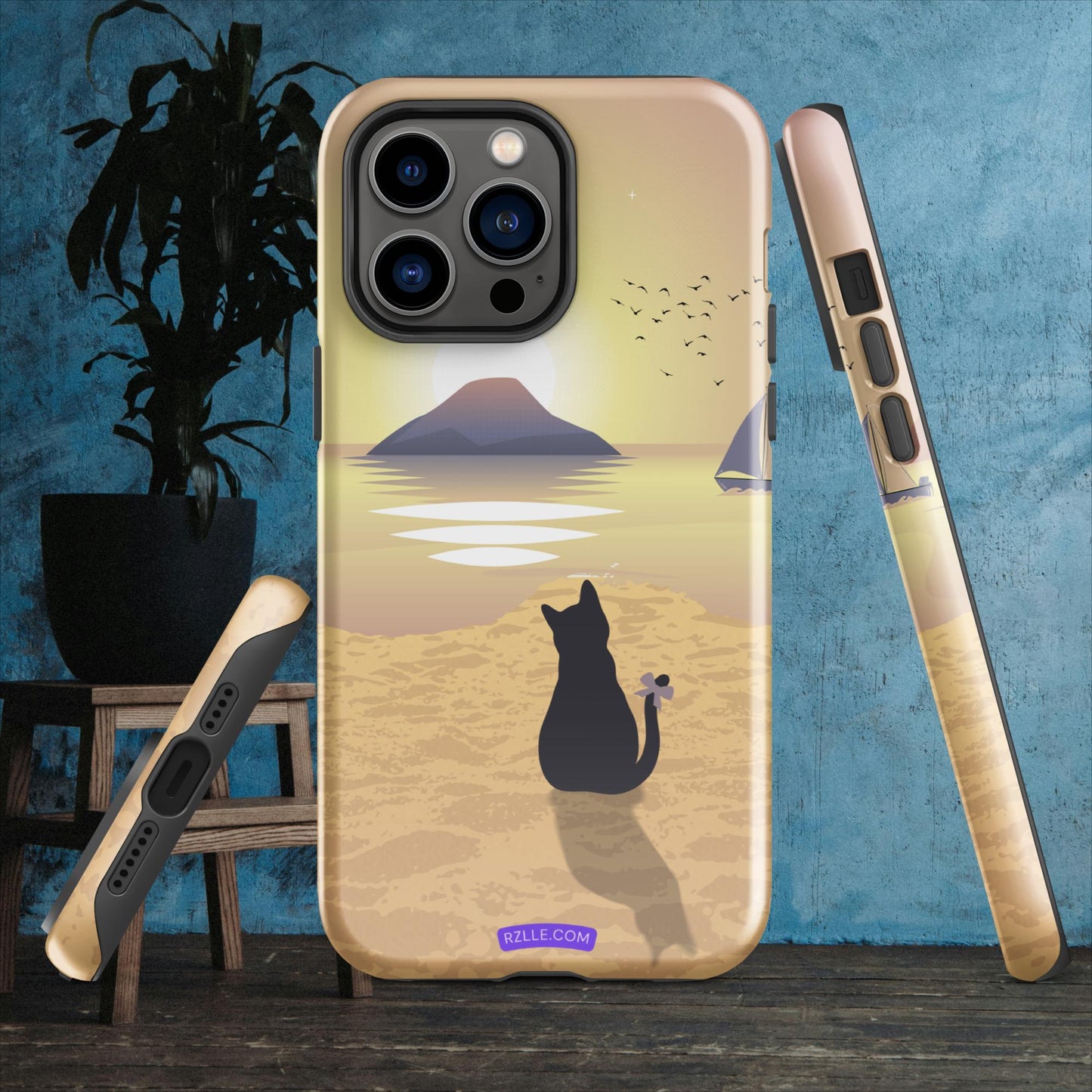 Cat & Sunset Tough Phone Case for iPhone® 15, iPhone 14, iPhone 13, iPhone 12, iPhone 11, Gift For iPhone Owners