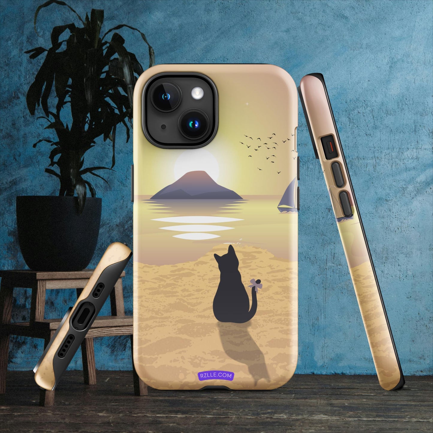 Cat & Sunset Tough Phone Case for iPhone® 15, iPhone 14, iPhone 13, iPhone 12, iPhone 11, Gift For iPhone Owners