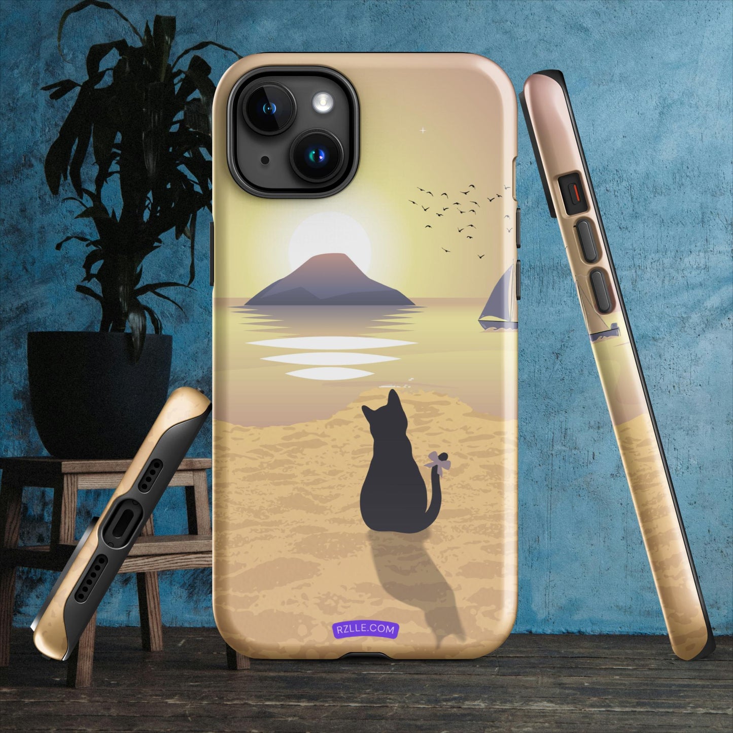 Cat & Sunset Tough Phone Case for iPhone® 15, iPhone 14, iPhone 13, iPhone 12, iPhone 11, Gift For iPhone Owners