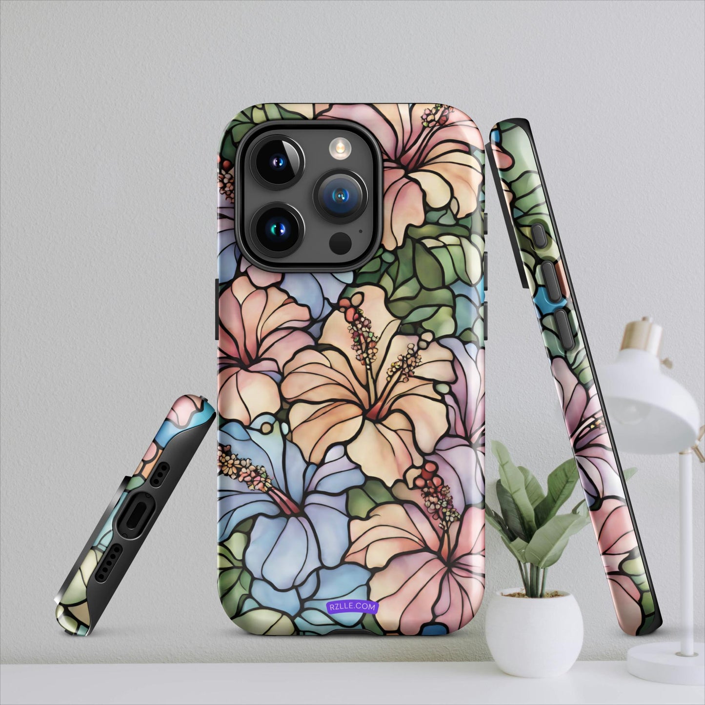 Stained Glass Hibiscus Flowers Tough Case for iPhone®