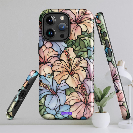 Stained Glass Hibiscus Flowers Tough Case for iPhone®