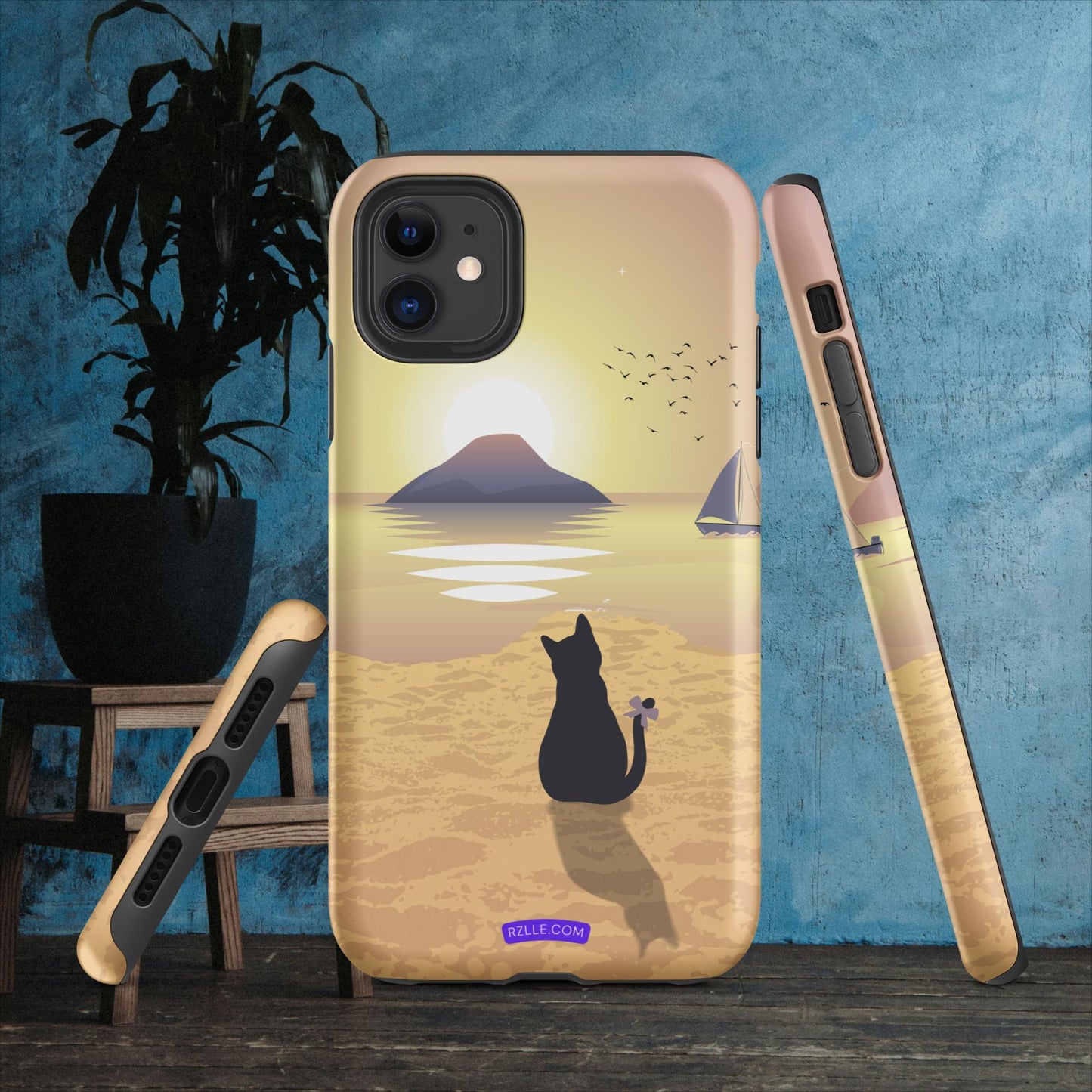 Cat & Sunset Tough Phone Case for iPhone® 15, iPhone 14, iPhone 13, iPhone 12, iPhone 11, Gift For iPhone Owners