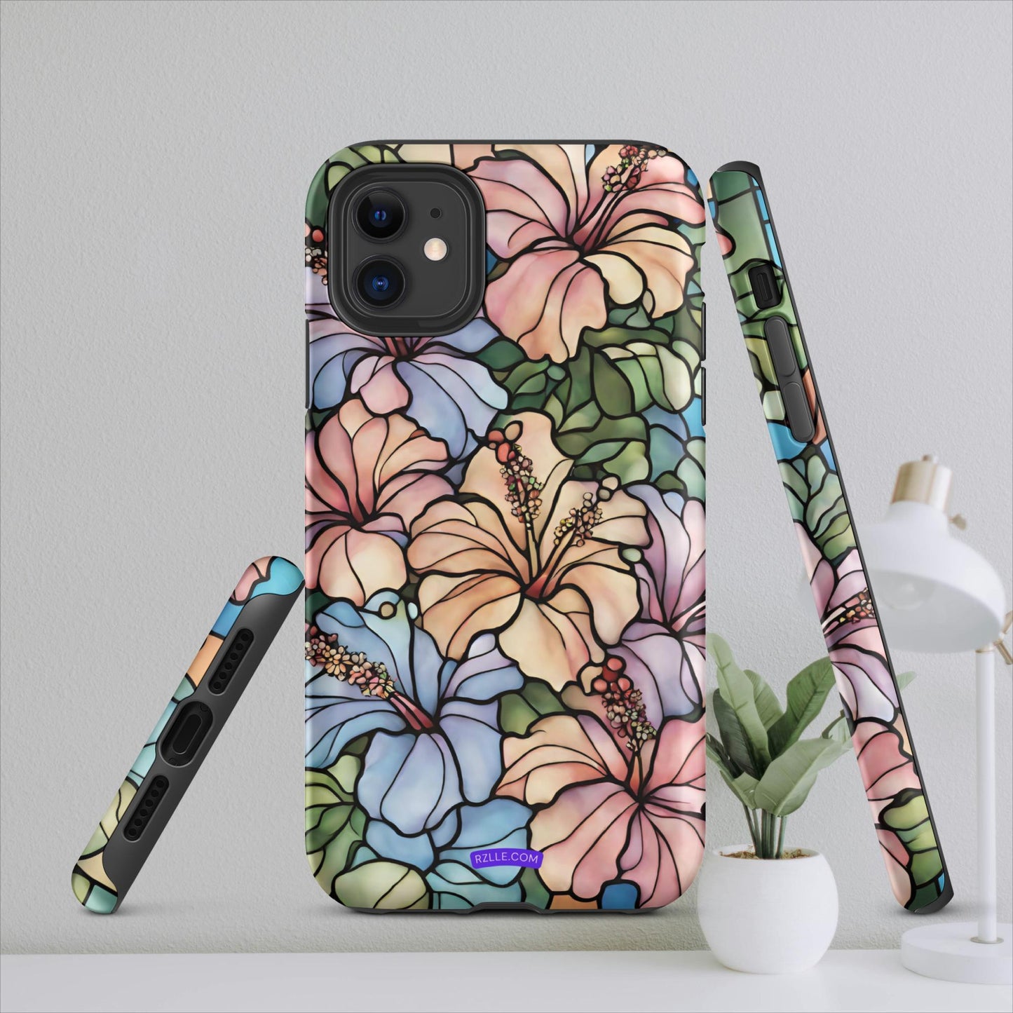 Stained Glass Hibiscus Flowers Tough Case for iPhone®