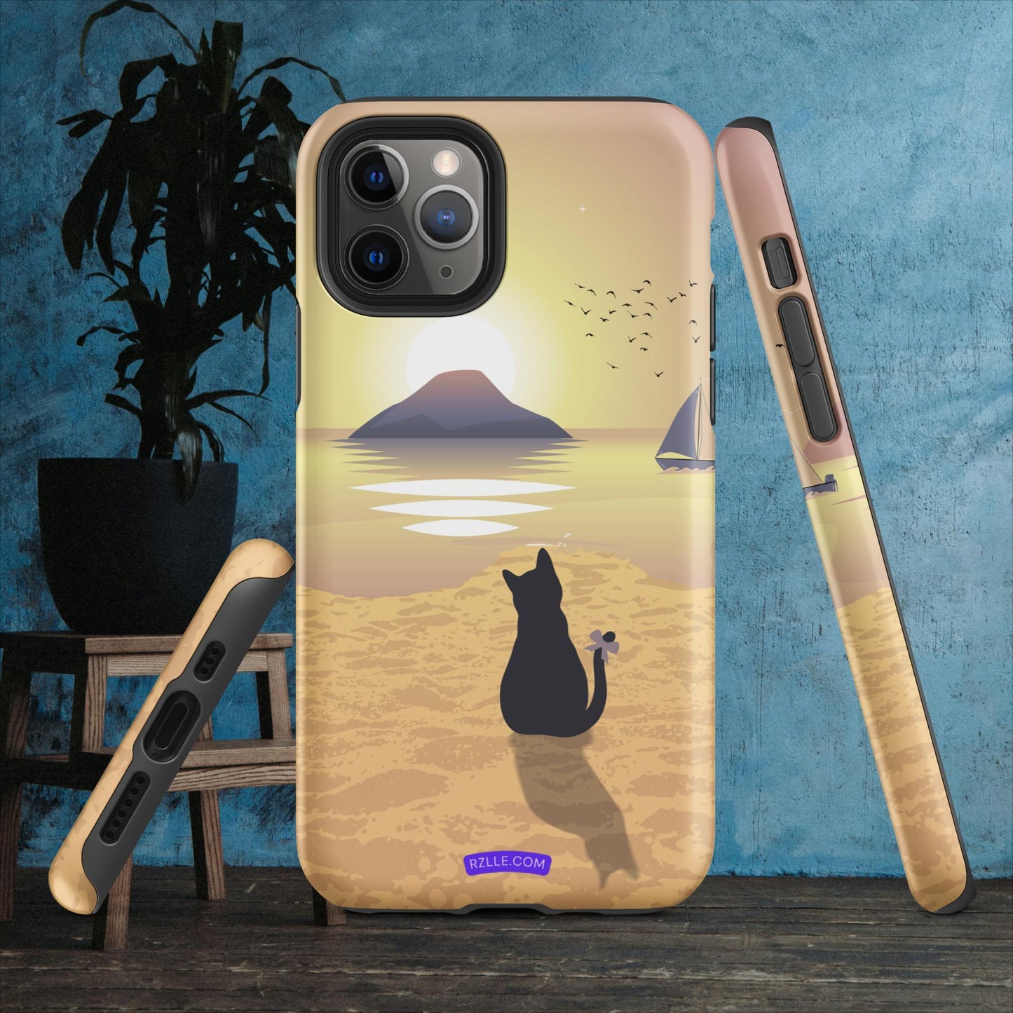 Cat & Sunset Tough Phone Case for iPhone® 15, iPhone 14, iPhone 13, iPhone 12, iPhone 11, Gift For iPhone Owners