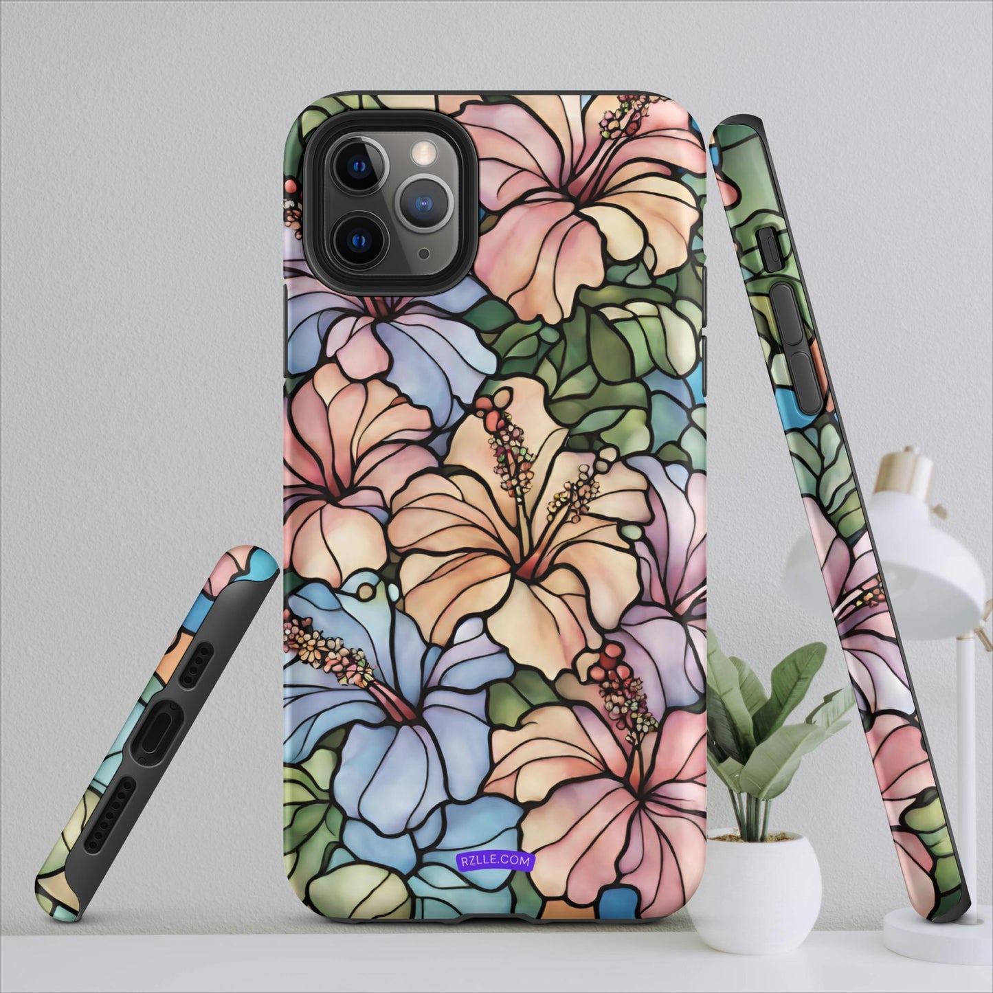 Stained Glass Hibiscus Flowers Tough Case for iPhone®