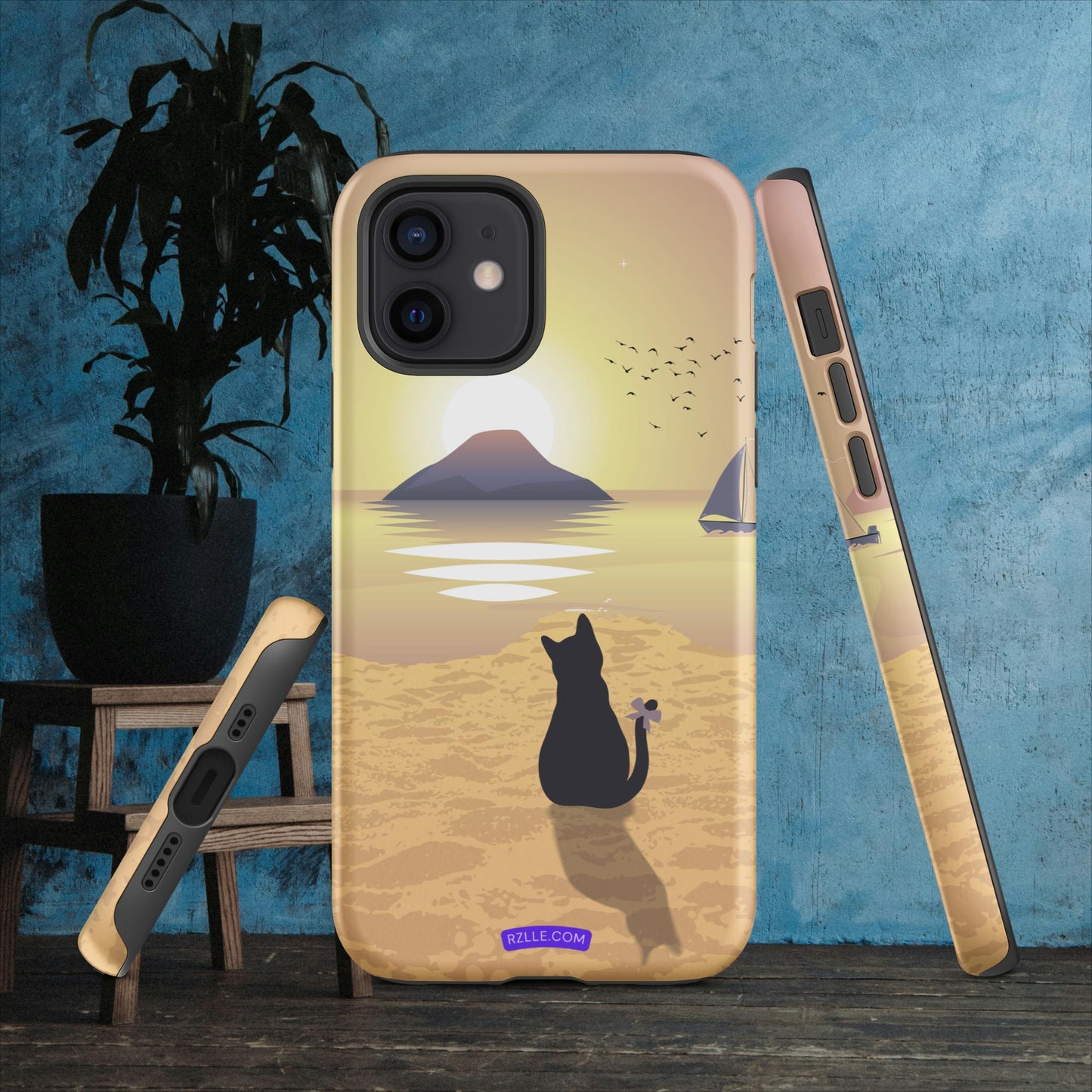 Cat & Sunset Tough Phone Case for iPhone® 15, iPhone 14, iPhone 13, iPhone 12, iPhone 11, Gift For iPhone Owners