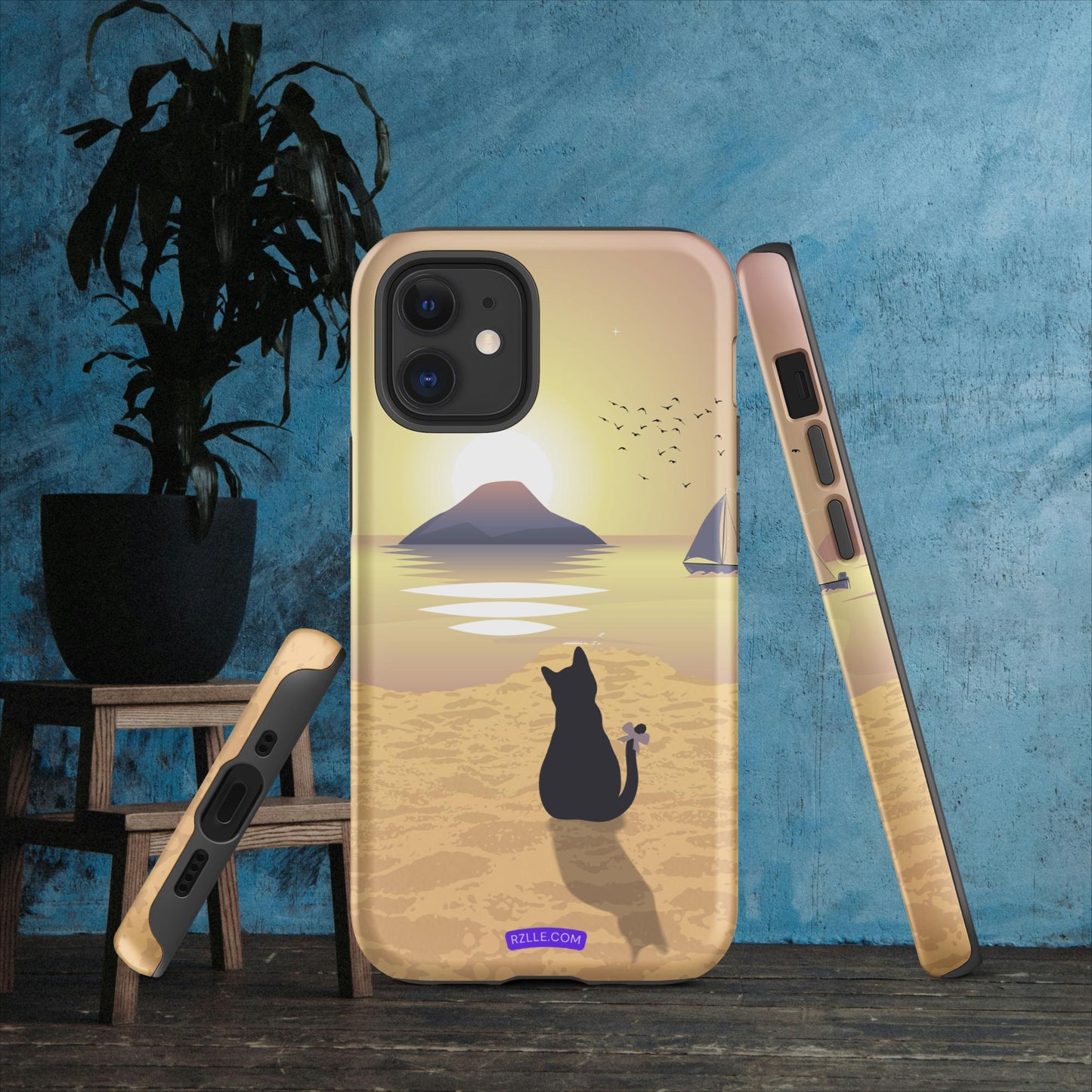 Cat & Sunset Tough Phone Case for iPhone® 15, iPhone 14, iPhone 13, iPhone 12, iPhone 11, Gift For iPhone Owners