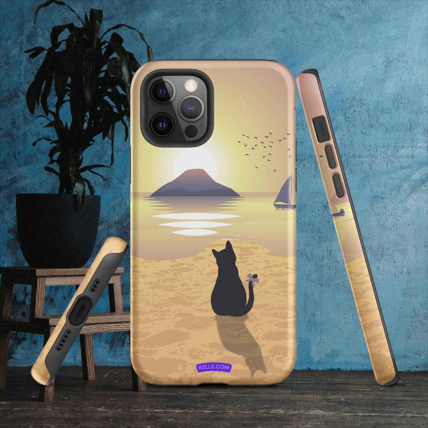 Cat & Sunset Tough Phone Case for iPhone® 15, iPhone 14, iPhone 13, iPhone 12, iPhone 11, Gift For iPhone Owners