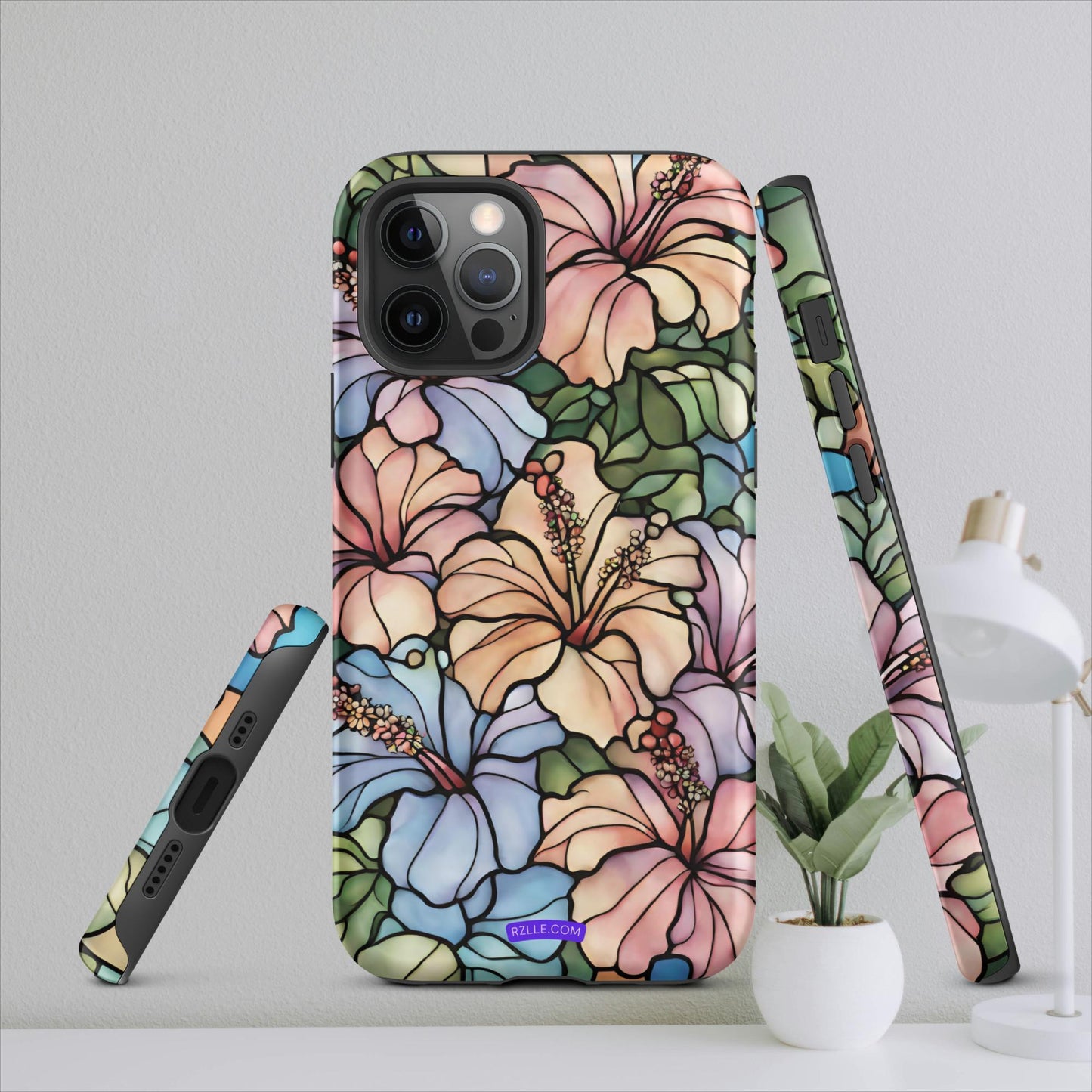 Stained Glass Hibiscus Flowers Tough Case for iPhone®