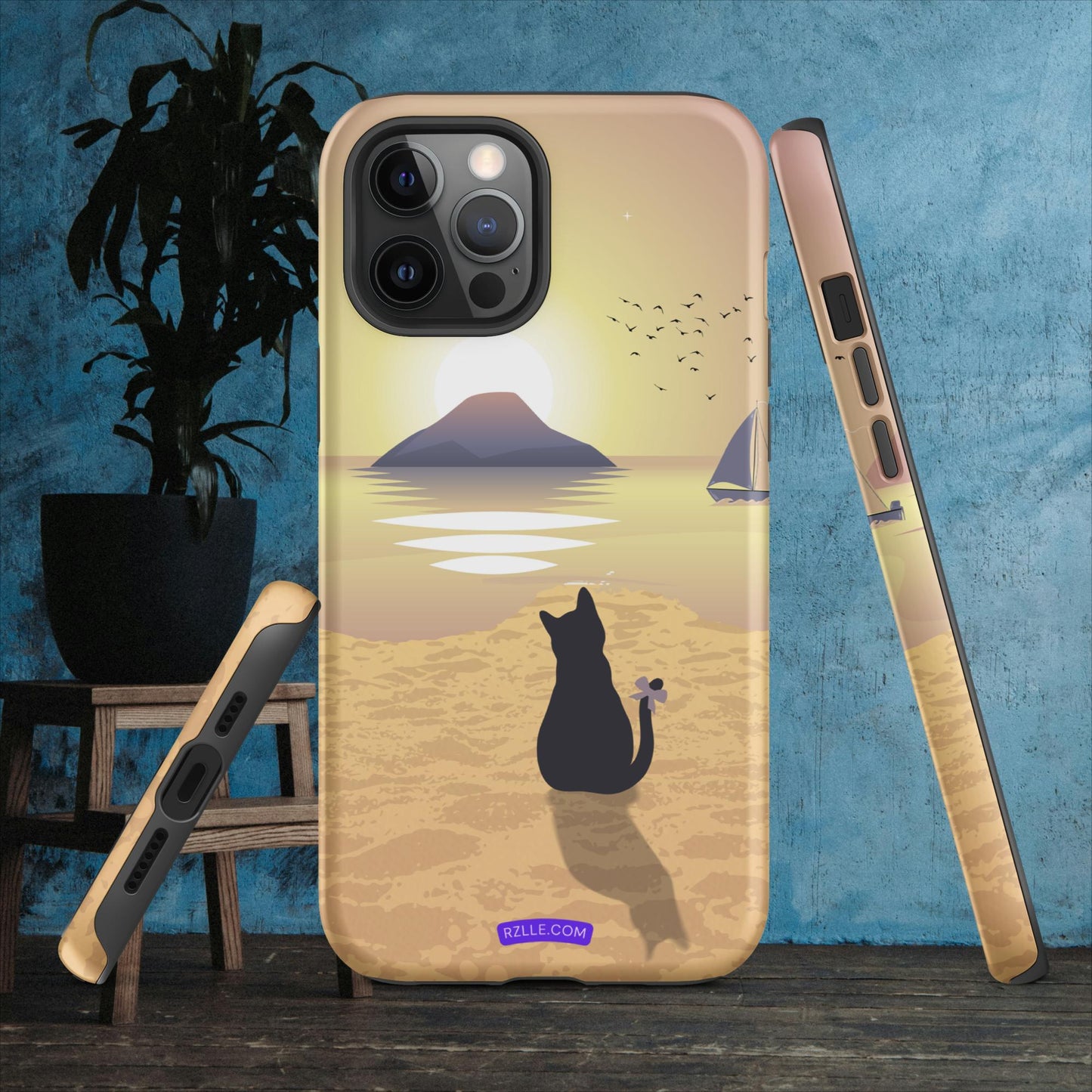 Cat & Sunset Tough Phone Case for iPhone® 15, iPhone 14, iPhone 13, iPhone 12, iPhone 11, Gift For iPhone Owners