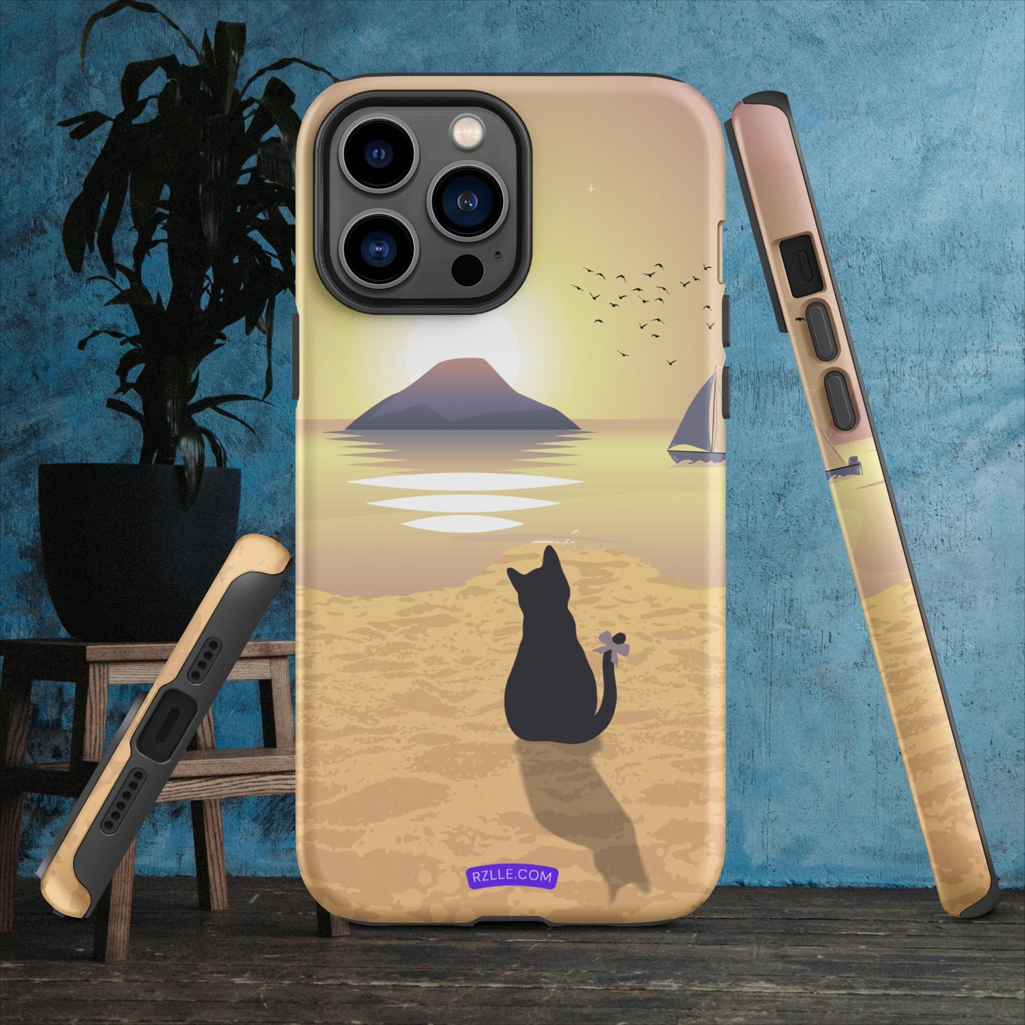 Cat & Sunset Tough Phone Case for iPhone® 15, iPhone 14, iPhone 13, iPhone 12, iPhone 11, Gift For iPhone Owners