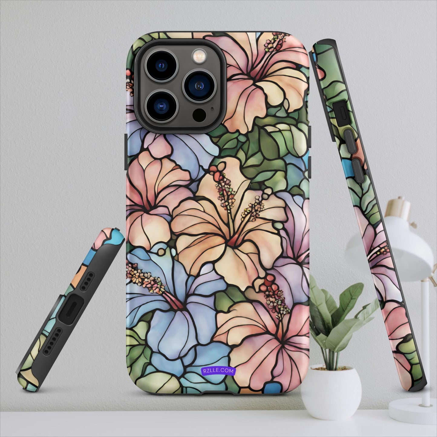 Stained Glass Hibiscus Flowers Tough Case for iPhone®