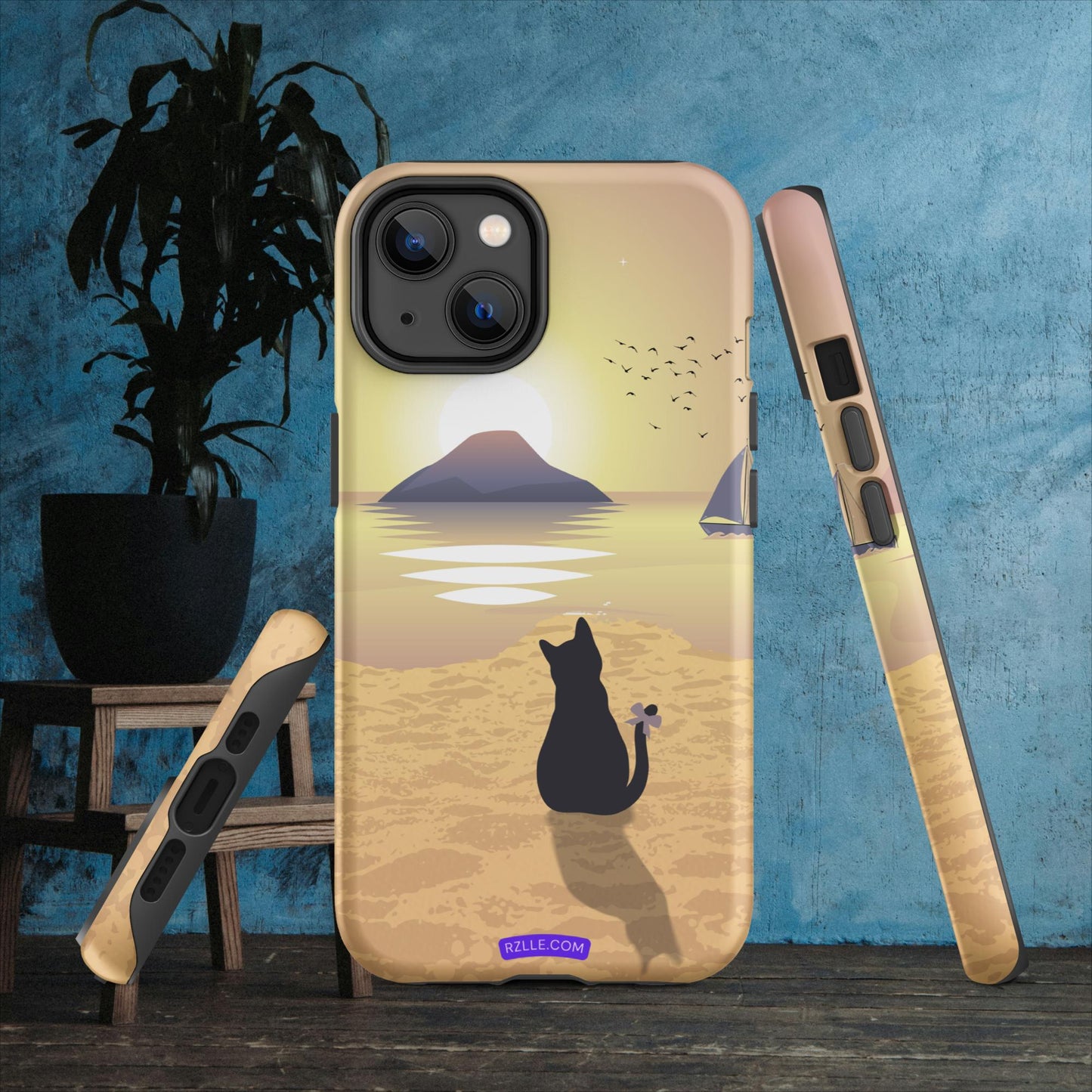 Cat & Sunset Tough Phone Case for iPhone® 15, iPhone 14, iPhone 13, iPhone 12, iPhone 11, Gift For iPhone Owners