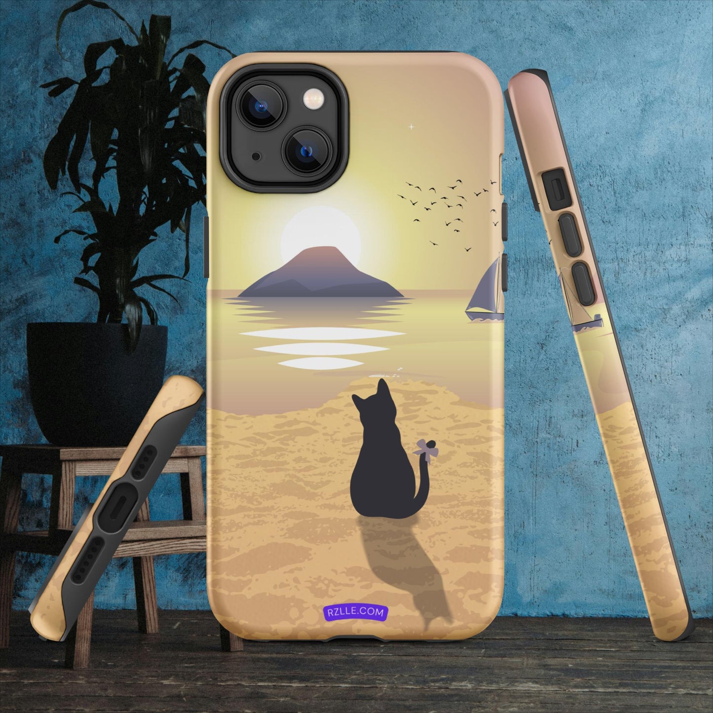 Cat & Sunset Tough Phone Case for iPhone® 15, iPhone 14, iPhone 13, iPhone 12, iPhone 11, Gift For iPhone Owners