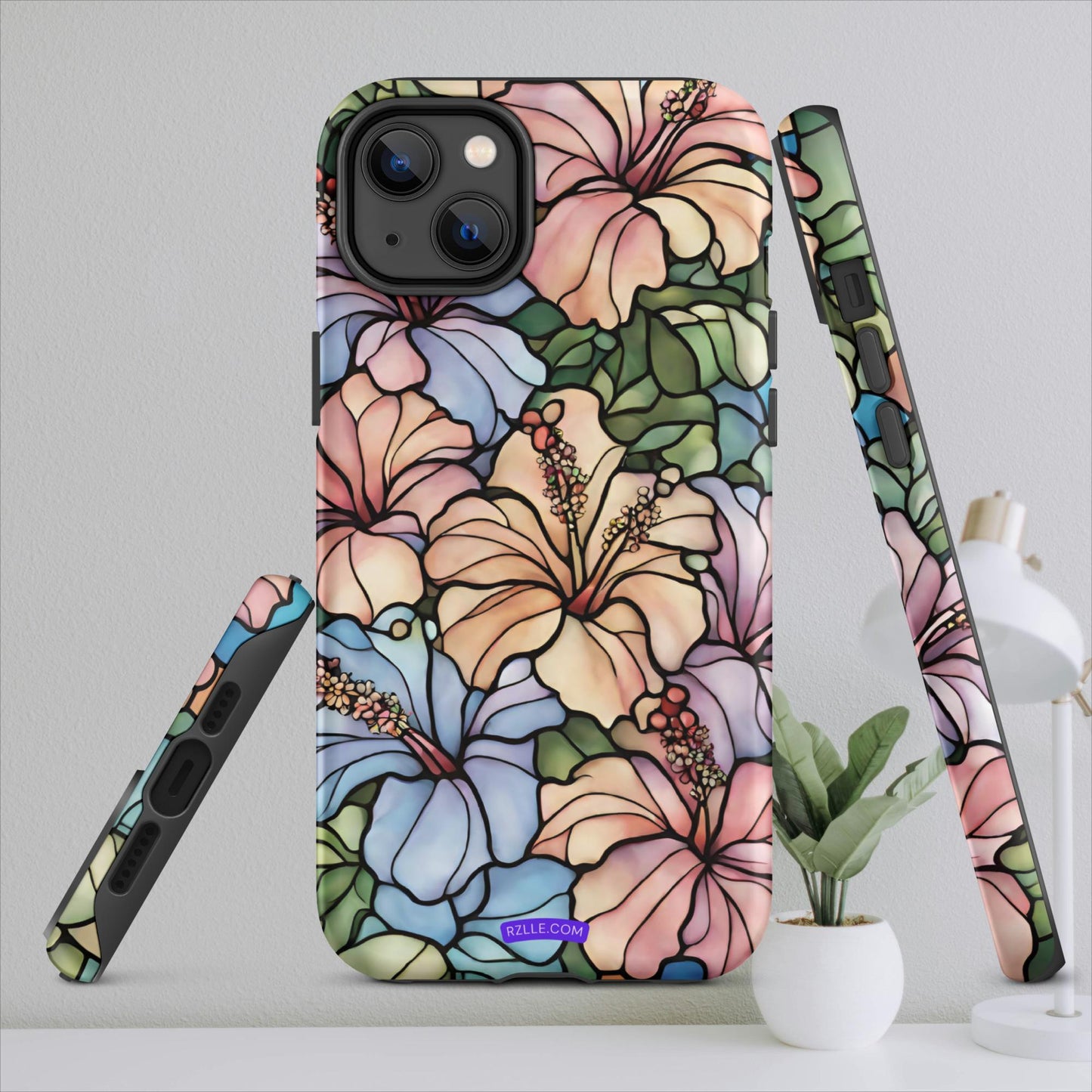 Stained Glass Hibiscus Flowers Tough Case for iPhone®