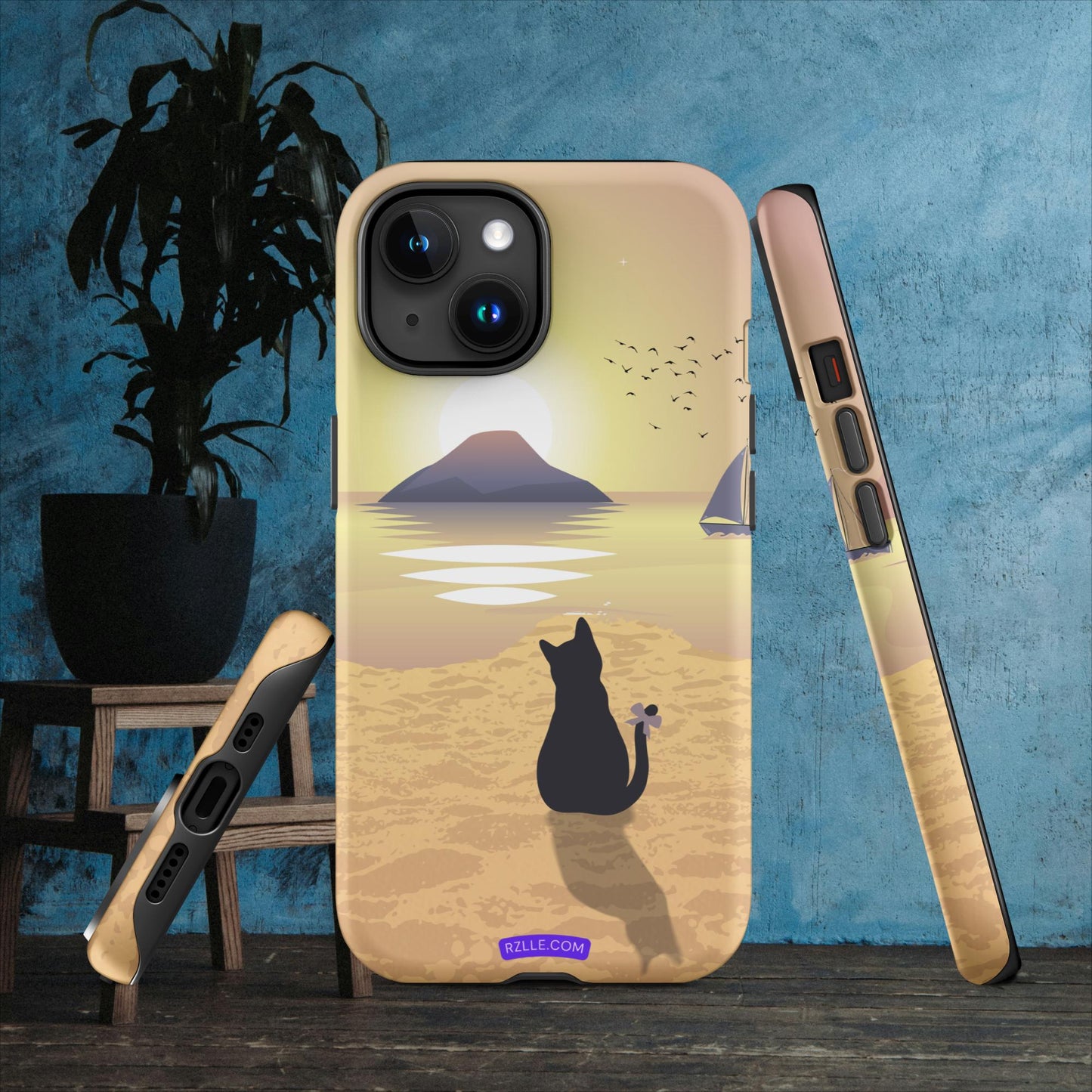 Cat & Sunset Tough Phone Case for iPhone® 15, iPhone 14, iPhone 13, iPhone 12, iPhone 11, Gift For iPhone Owners