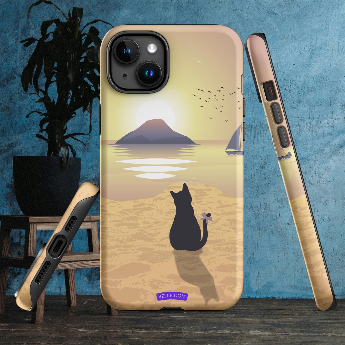 Cat & Sunset Tough Phone Case for iPhone® 15, iPhone 14, iPhone 13, iPhone 12, iPhone 11, Gift For iPhone Owners