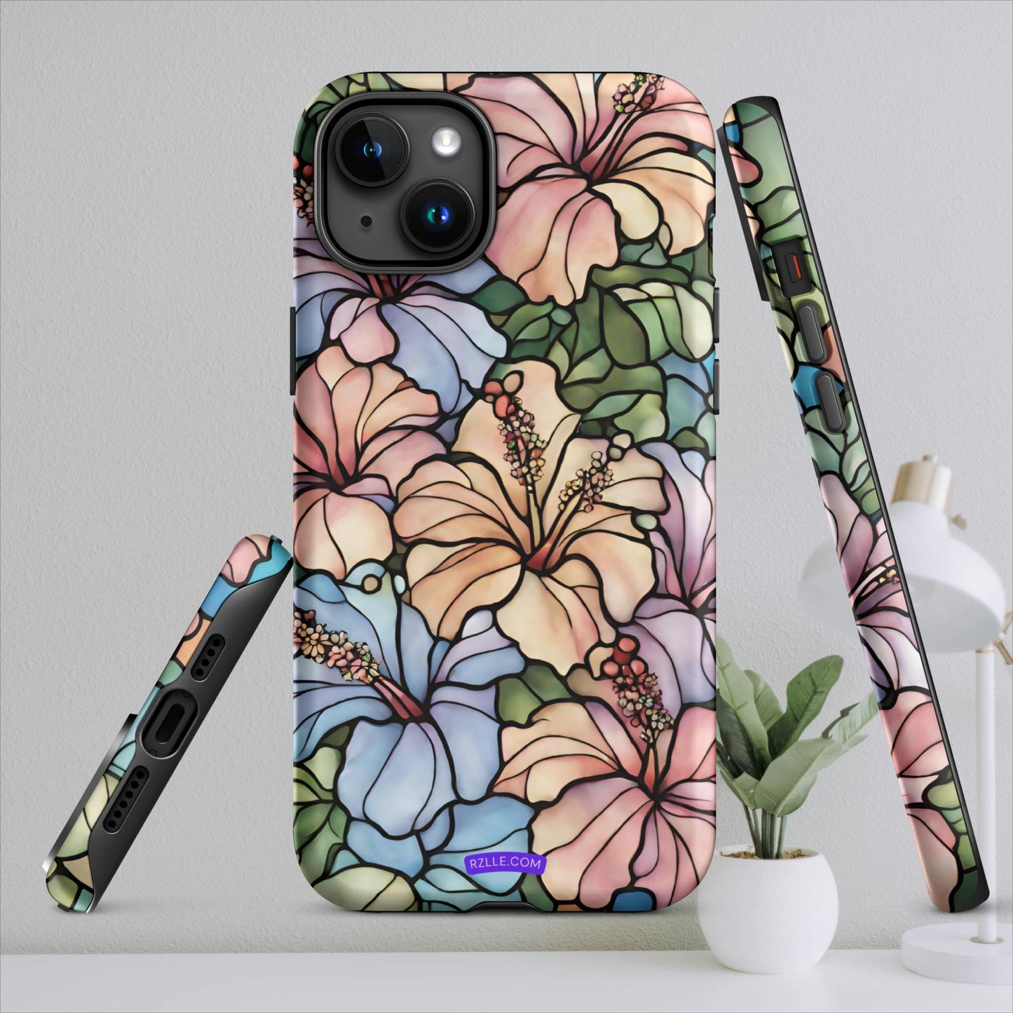 Stained Glass Hibiscus Flowers Tough Case for iPhone®