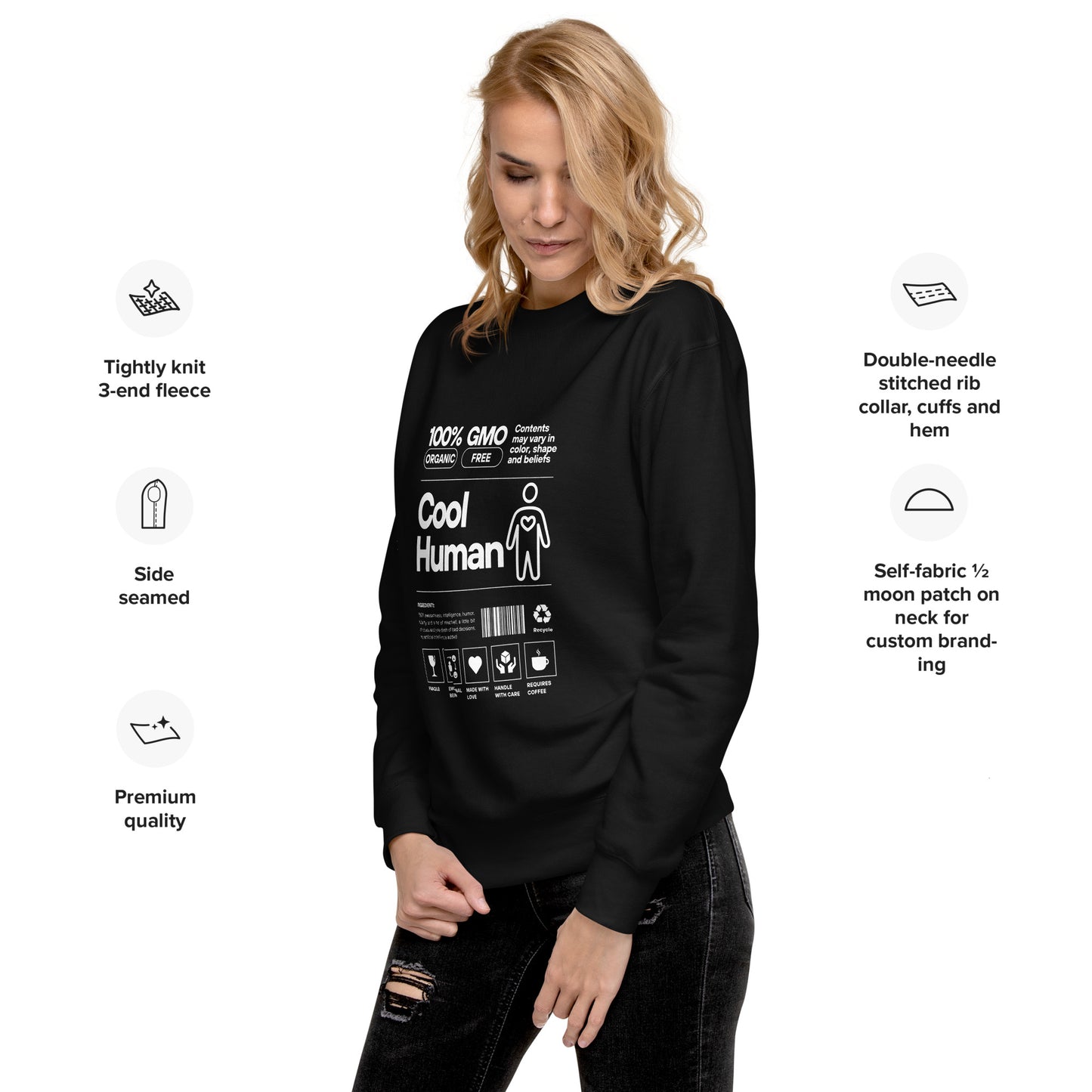 Cool Human 100% Organic Unisex Premium Sweatshirt Dark