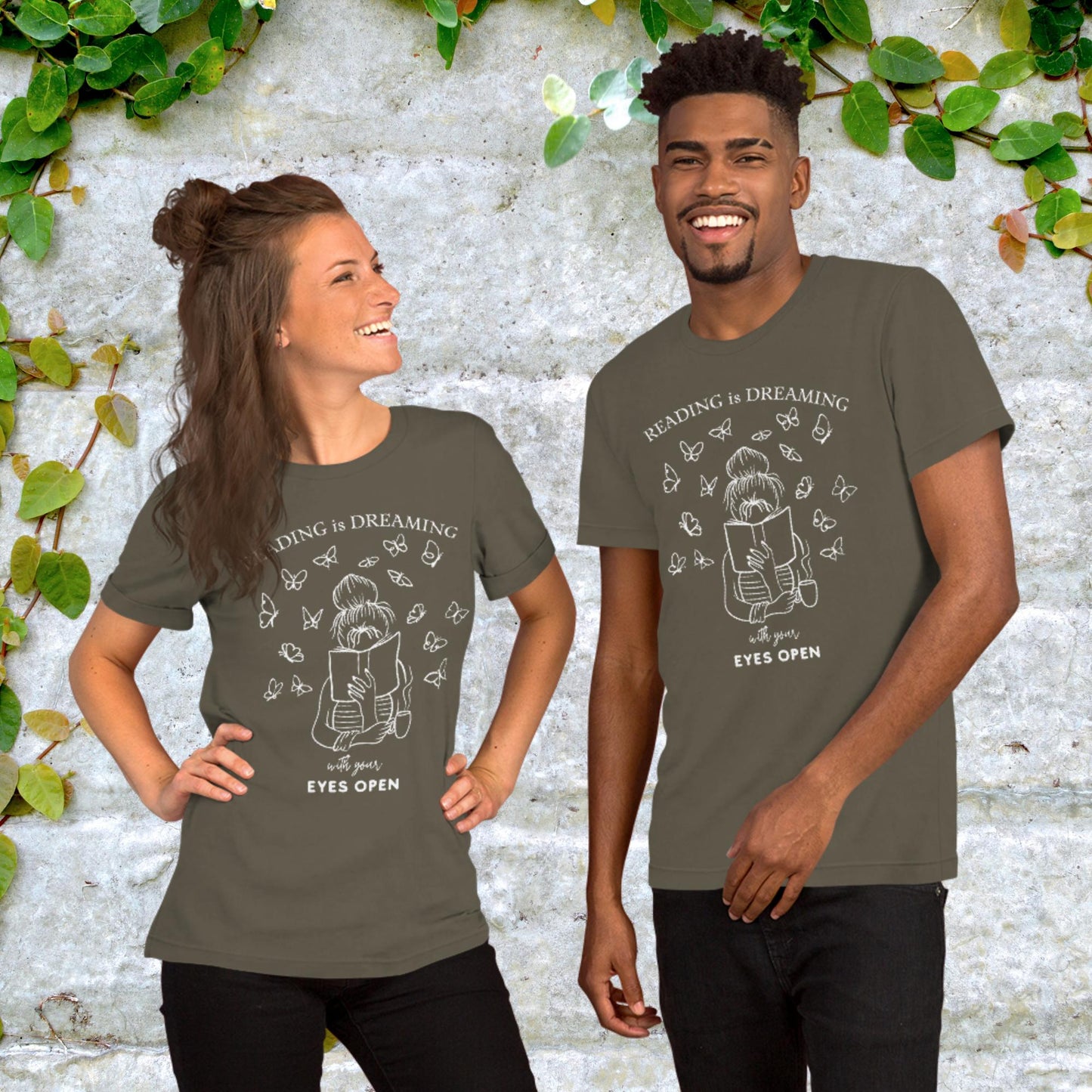 Reading Is Dreaming With Eyes Open Bookish Booklover Unisex Graphic Printed Dark T-Shirt Bella Canvas 3001