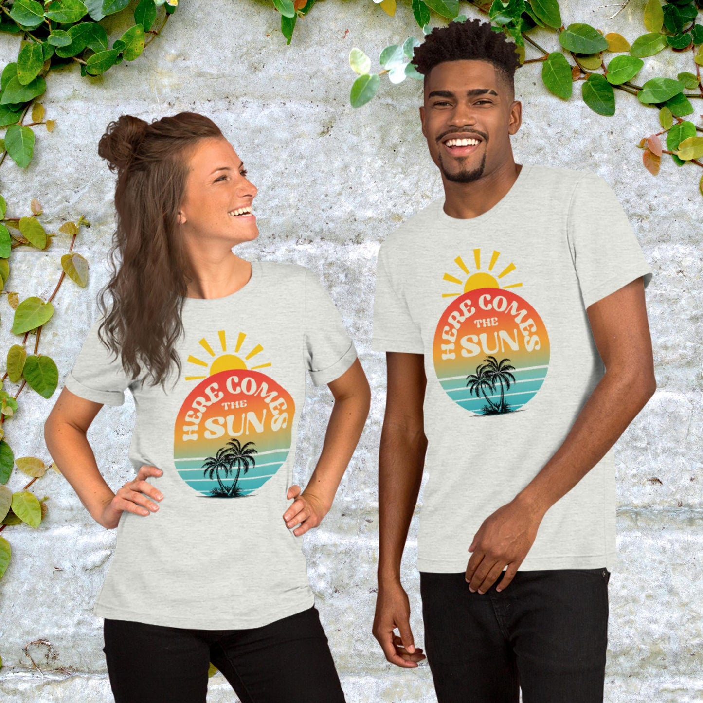 Here Comes The Sun Vintage Retro Flowers Unisex Graphic Printed T-Shirt Bella Canvas 3001