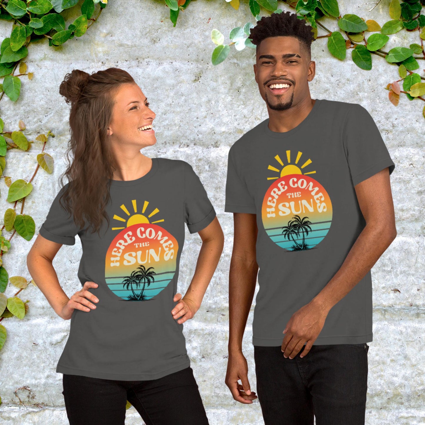 Here Comes The Sun Vintage Retro Flowers Unisex Graphic Printed T-Shirt Bella Canvas 3001