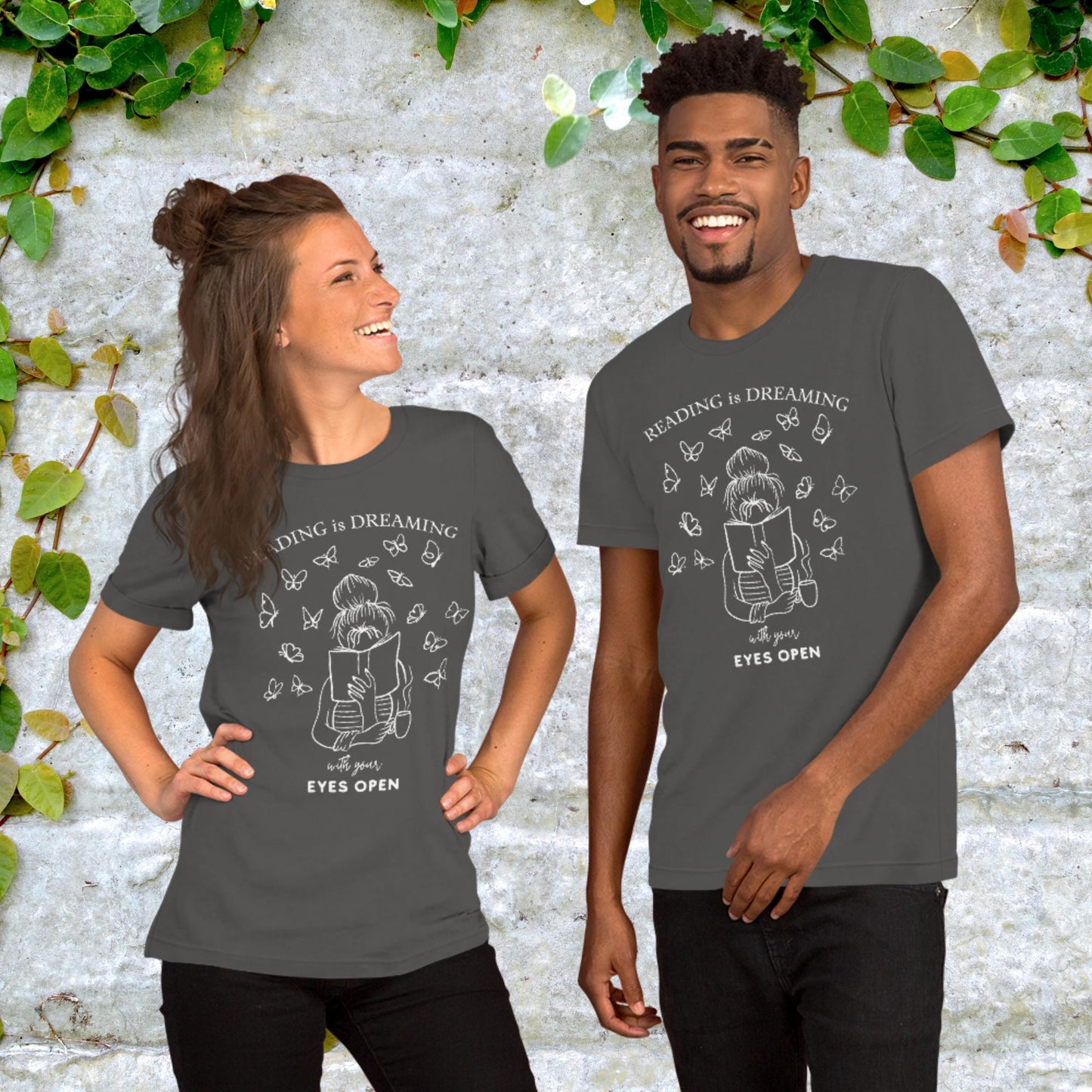 Reading Is Dreaming With Eyes Open Bookish Booklover Unisex Graphic Printed Dark T-Shirt Bella Canvas 3001