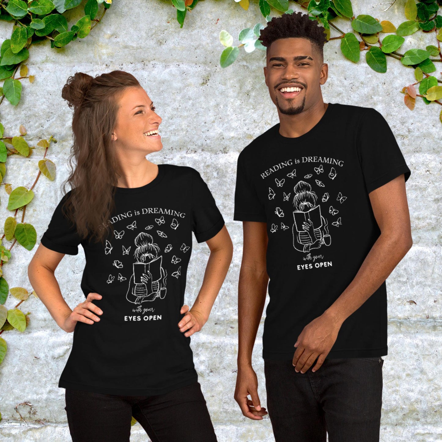 Reading Is Dreaming With Eyes Open Bookish Booklover Unisex Graphic Printed Dark T-Shirt Bella Canvas 3001