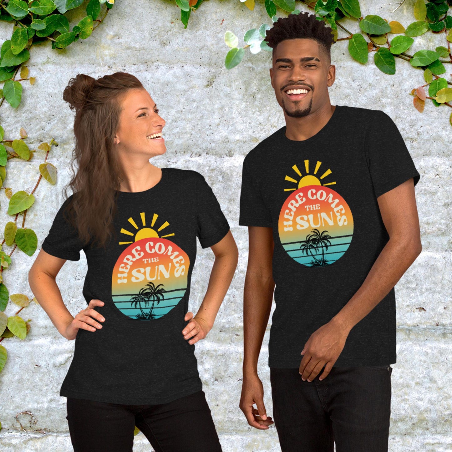 Here Comes The Sun Vintage Retro Flowers Unisex Graphic Printed T-Shirt Bella Canvas 3001