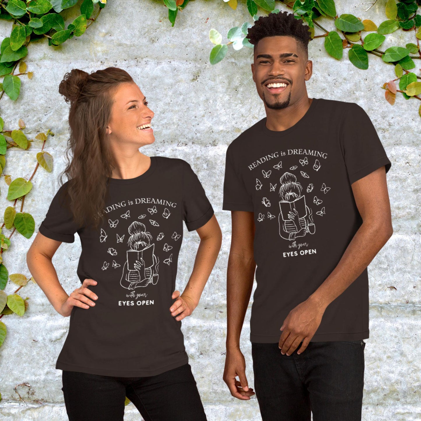 Reading Is Dreaming With Eyes Open Bookish Booklover Unisex Graphic Printed Dark T-Shirt Bella Canvas 3001