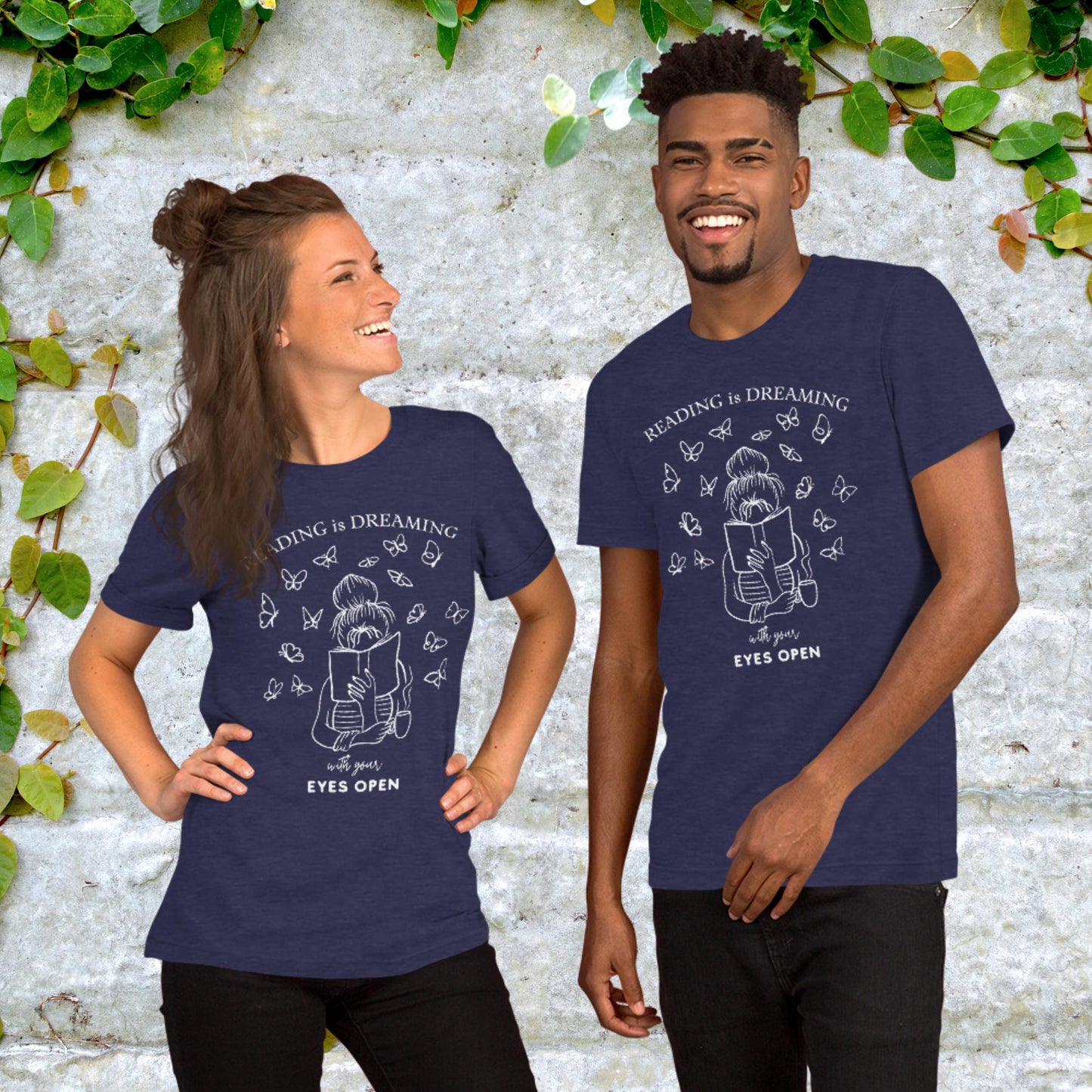 Reading Is Dreaming With Eyes Open Bookish Booklover Unisex Graphic Printed Dark T-Shirt Bella Canvas 3001