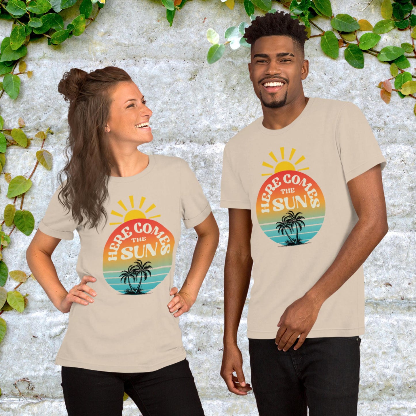 Here Comes The Sun Vintage Retro Flowers Unisex Graphic Printed T-Shirt Bella Canvas 3001