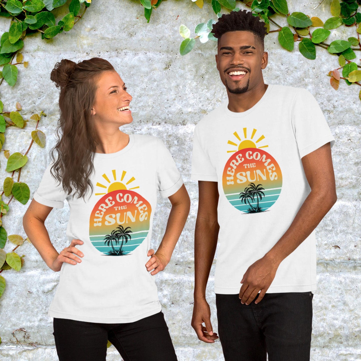 Here Comes The Sun Vintage Retro Flowers Unisex Graphic Printed T-Shirt Bella Canvas 3001