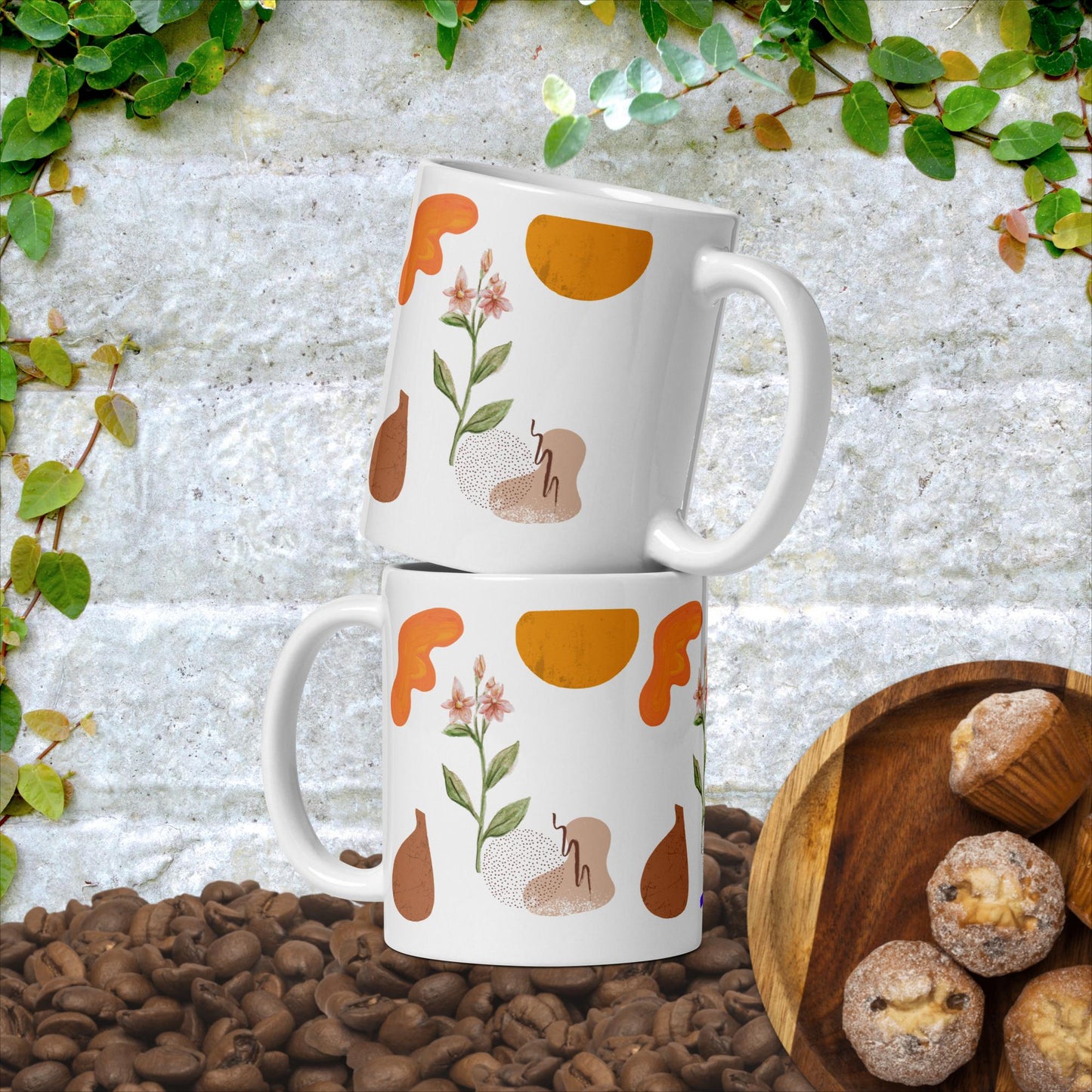 Boho Flowers White glossy mug