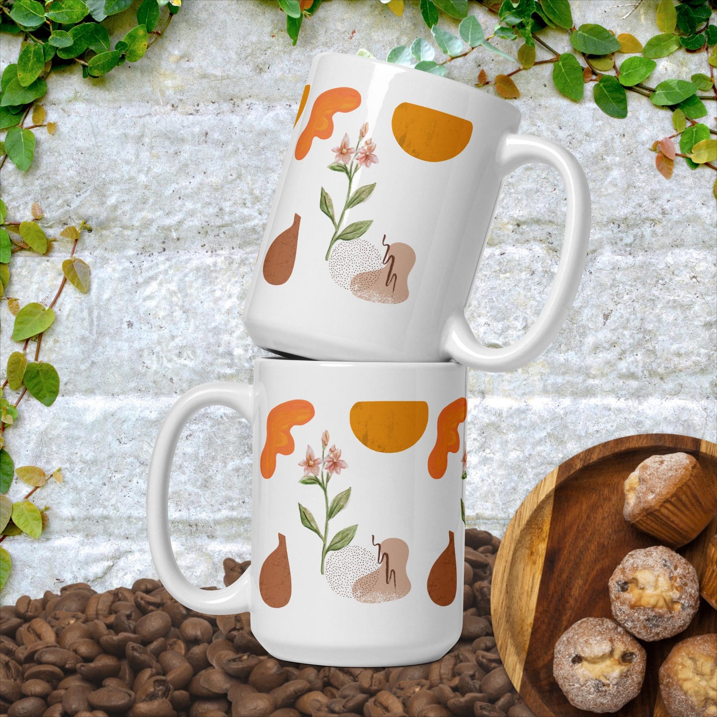 Boho Flowers White glossy mug