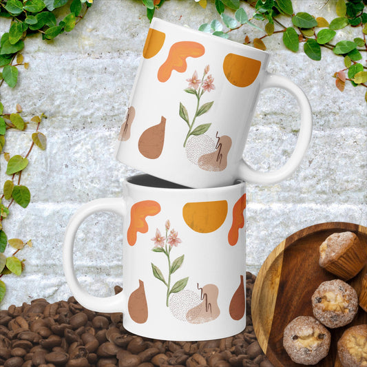 Boho Flowers White glossy mug