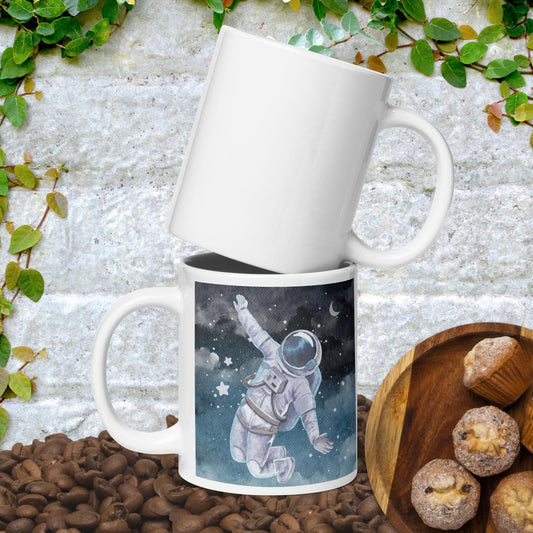 Watercolor Canvas Astronaut White glossy mug