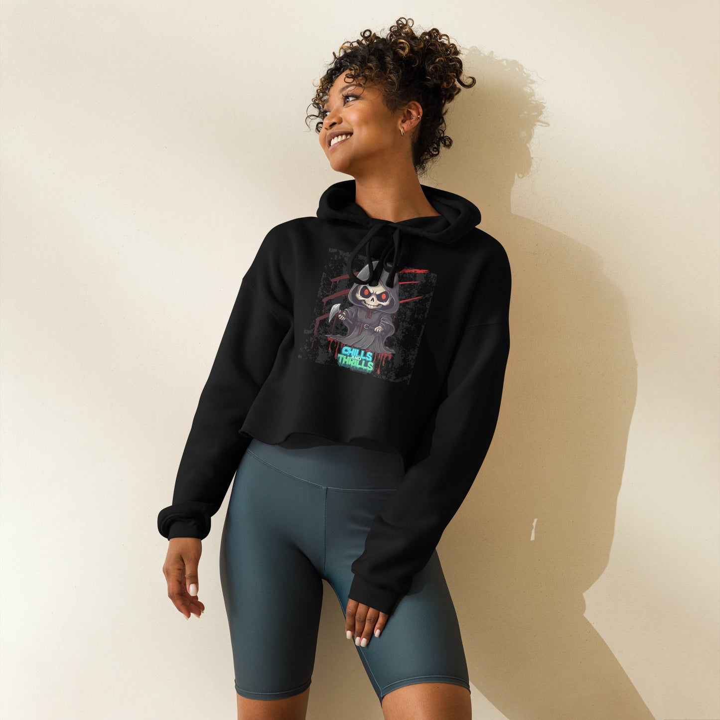 Chills & Thrills Cute Grim Ripper Crop Hoodie