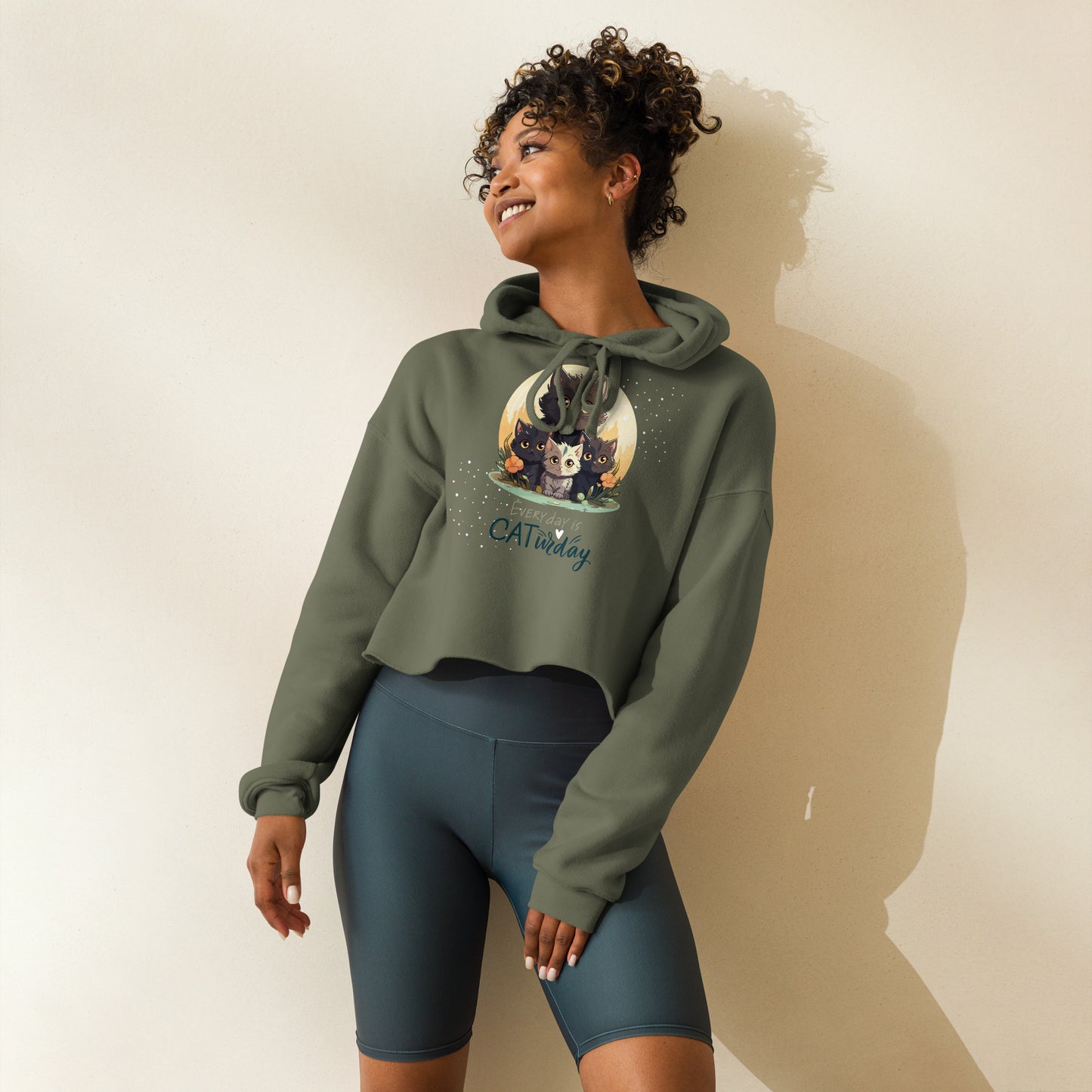 Everyday Is Caturday Crop Hoodie