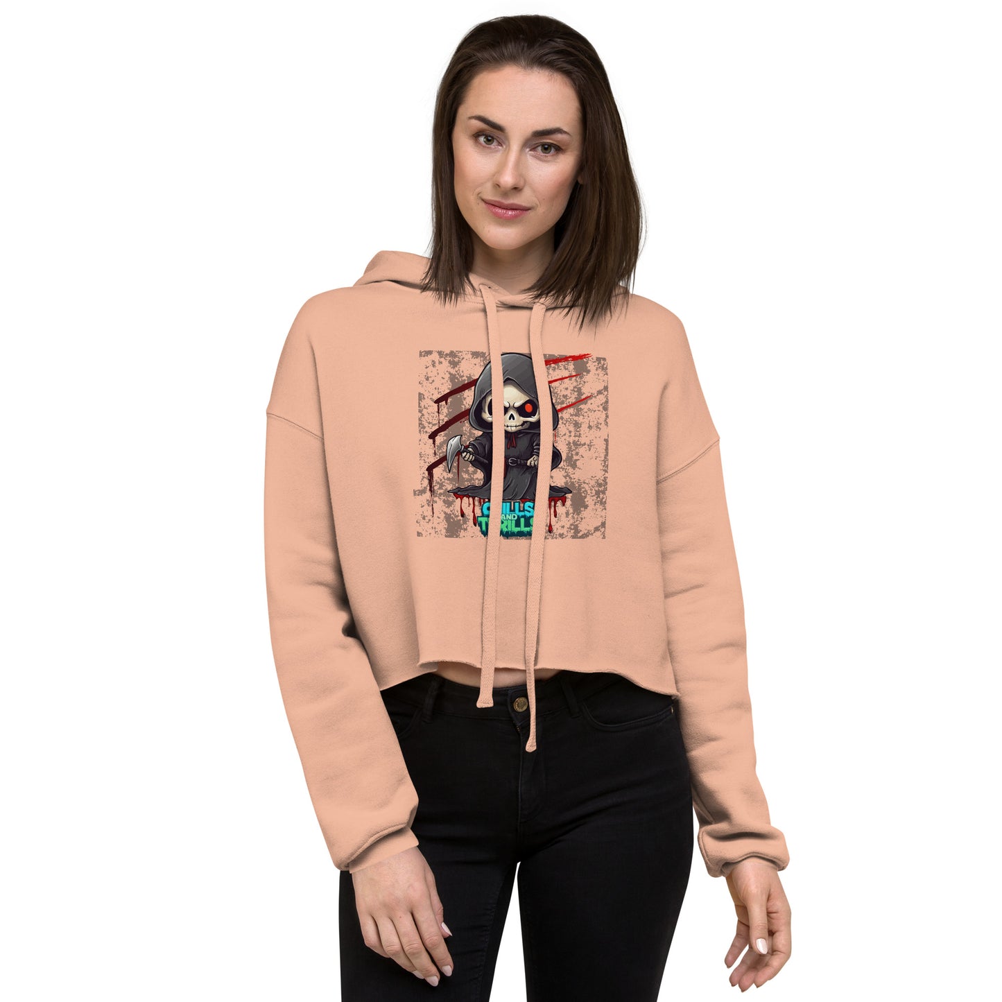 Chills & Thrills Cute Grim Ripper Crop Hoodie