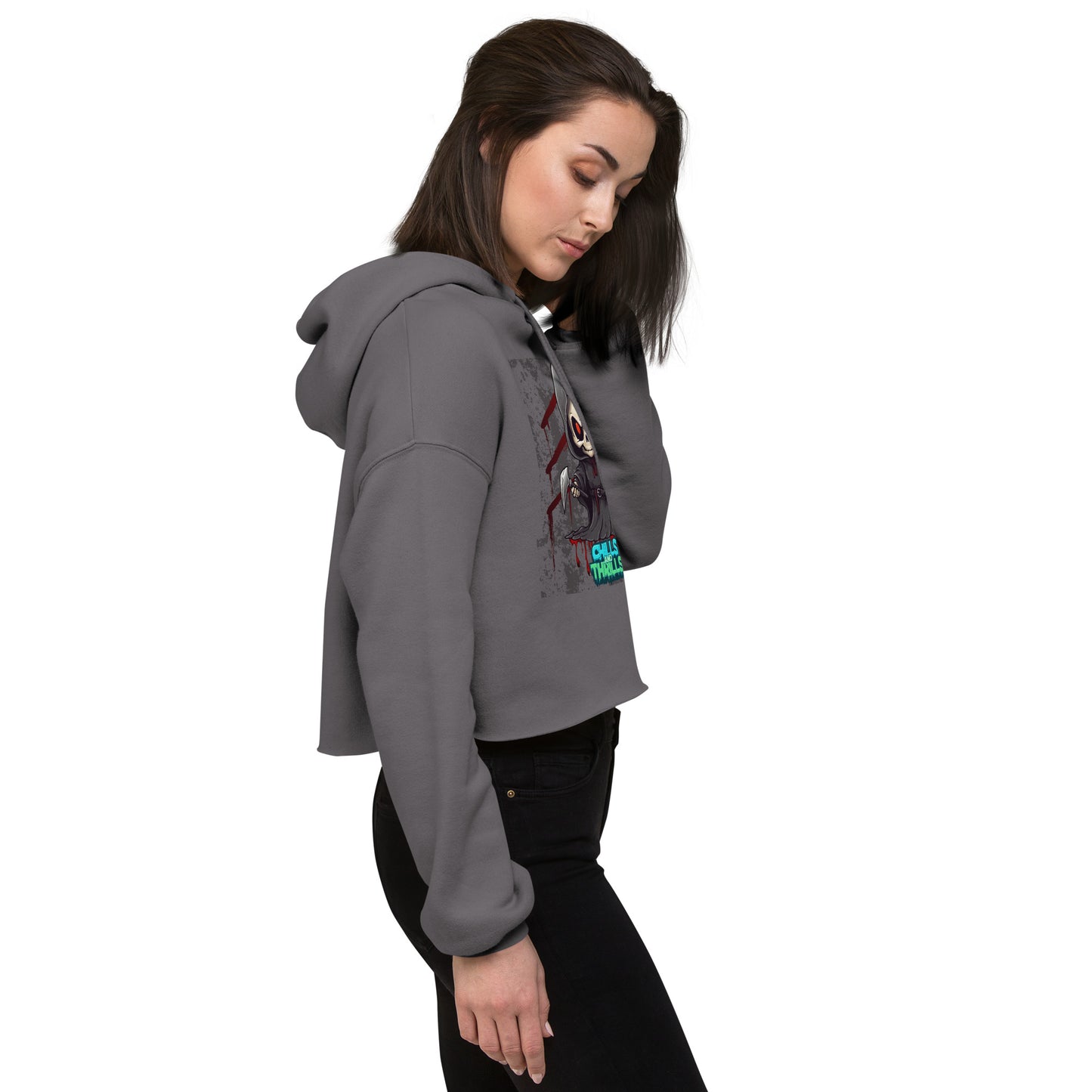 Chills & Thrills Cute Grim Ripper Crop Hoodie