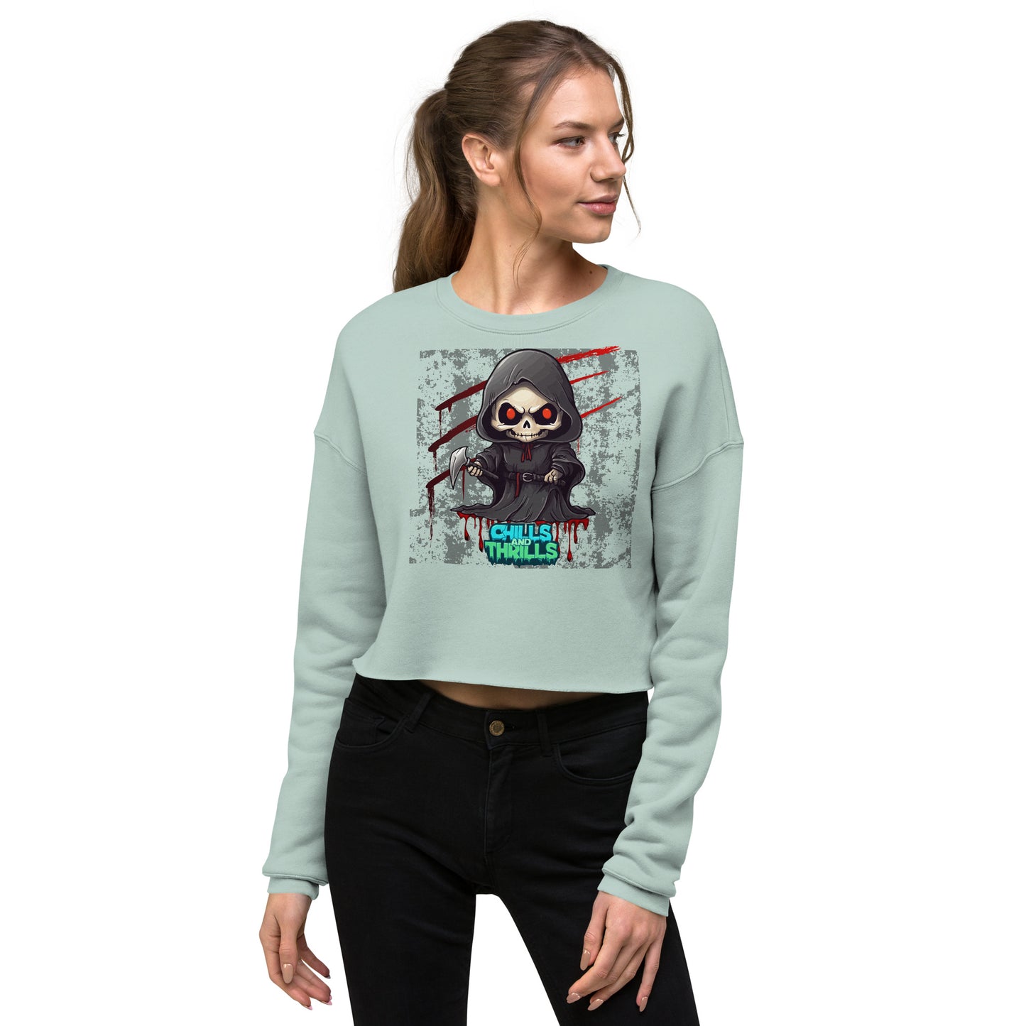 Chills & Thrills Cute Grim Reaper Crop Sweatshirt