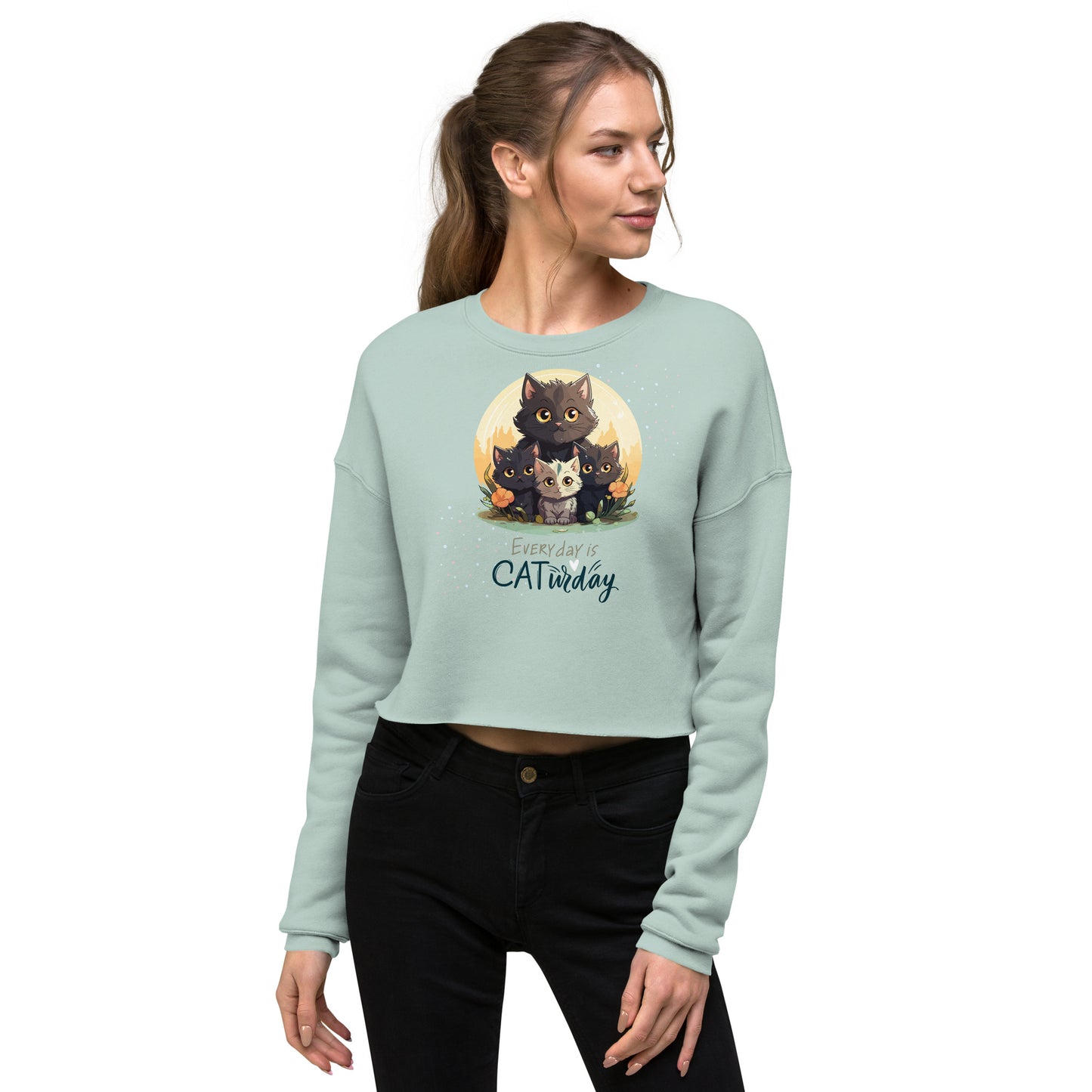 Everyday Is Caturday Crop Sweatshirt