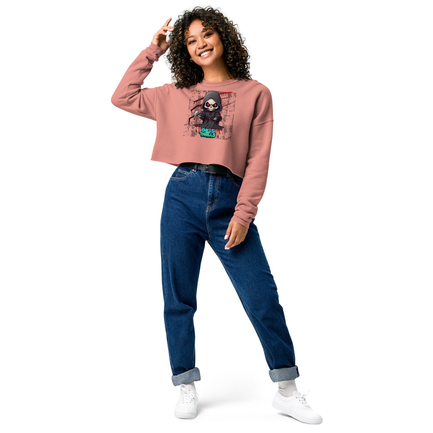 Chills & Thrills Cute Grim Reaper Crop Sweatshirt