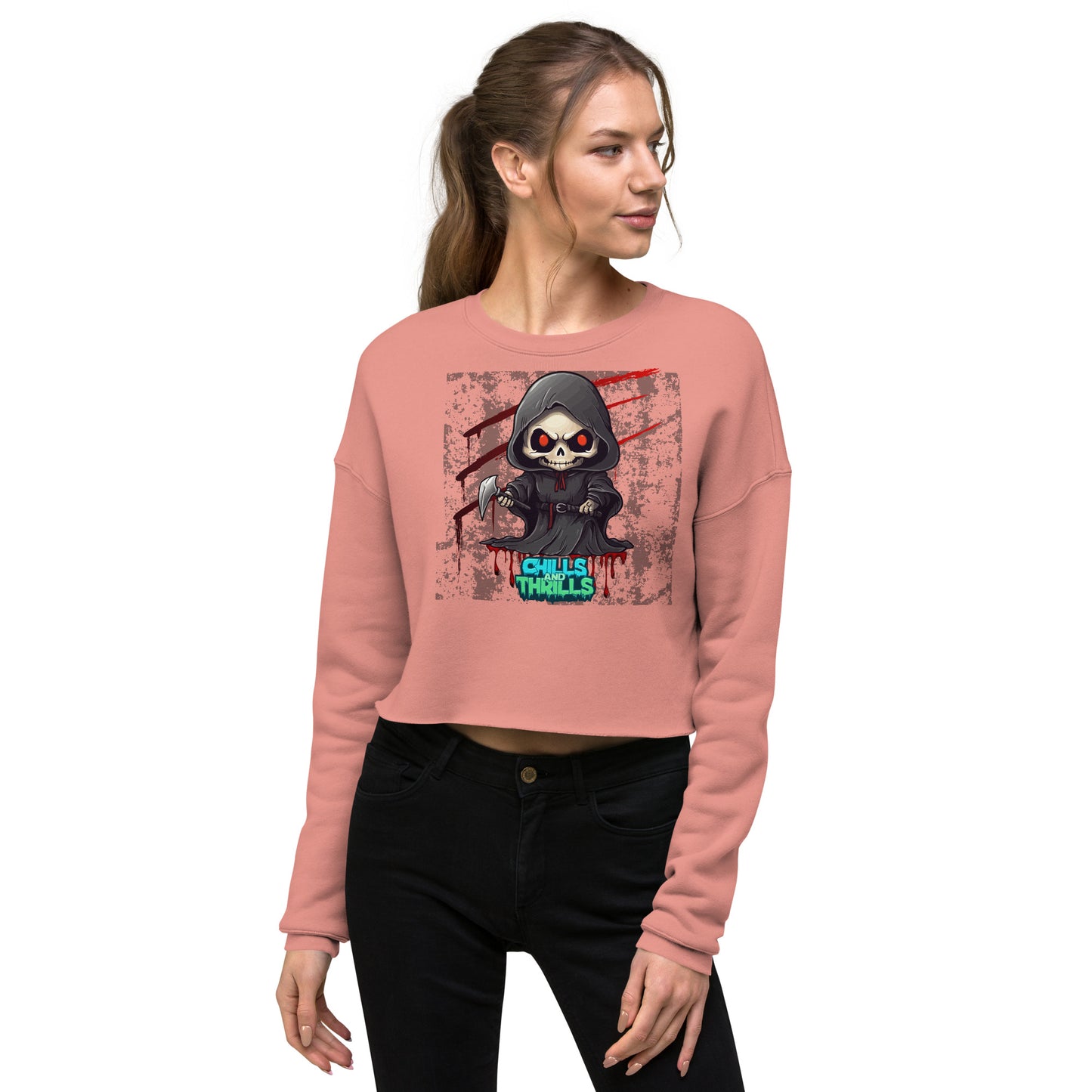 Chills & Thrills Cute Grim Reaper Crop Sweatshirt